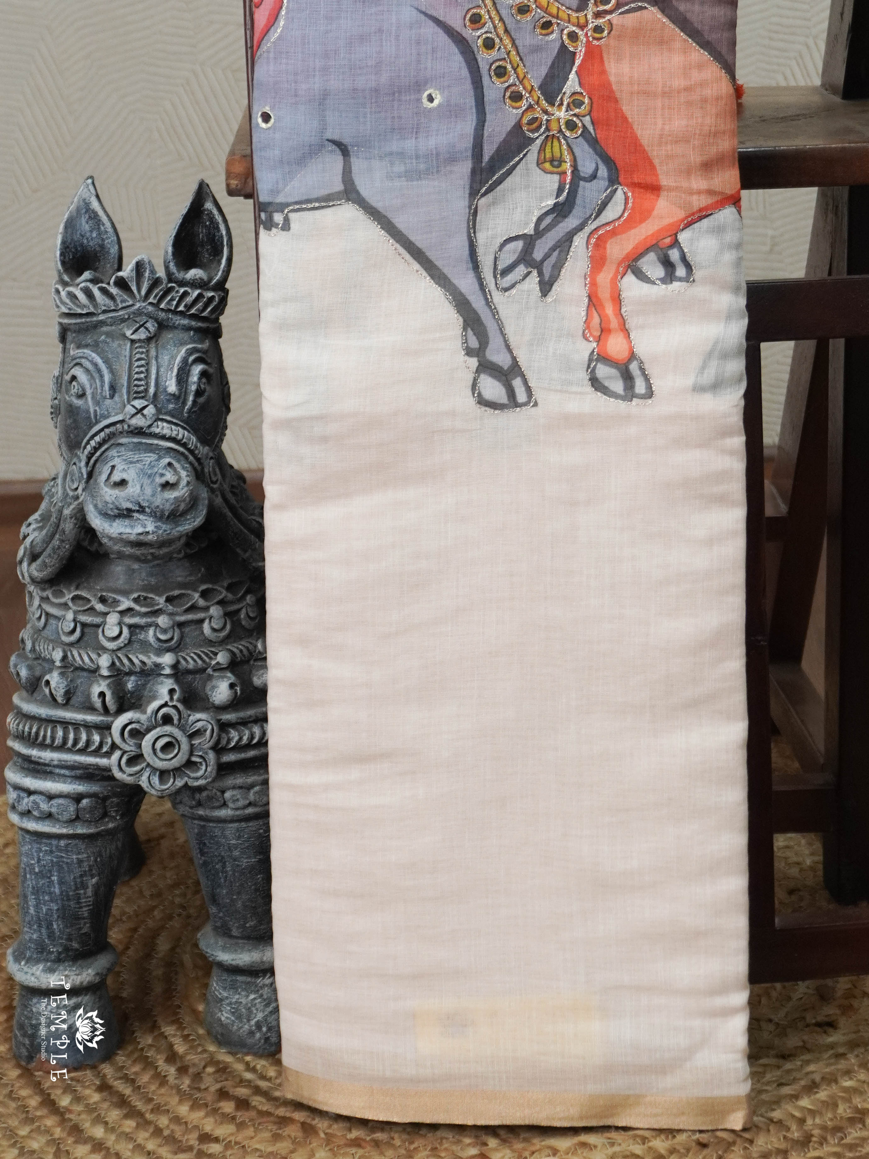 Pichwai Print Linen Cotton Saree | TTDS2959