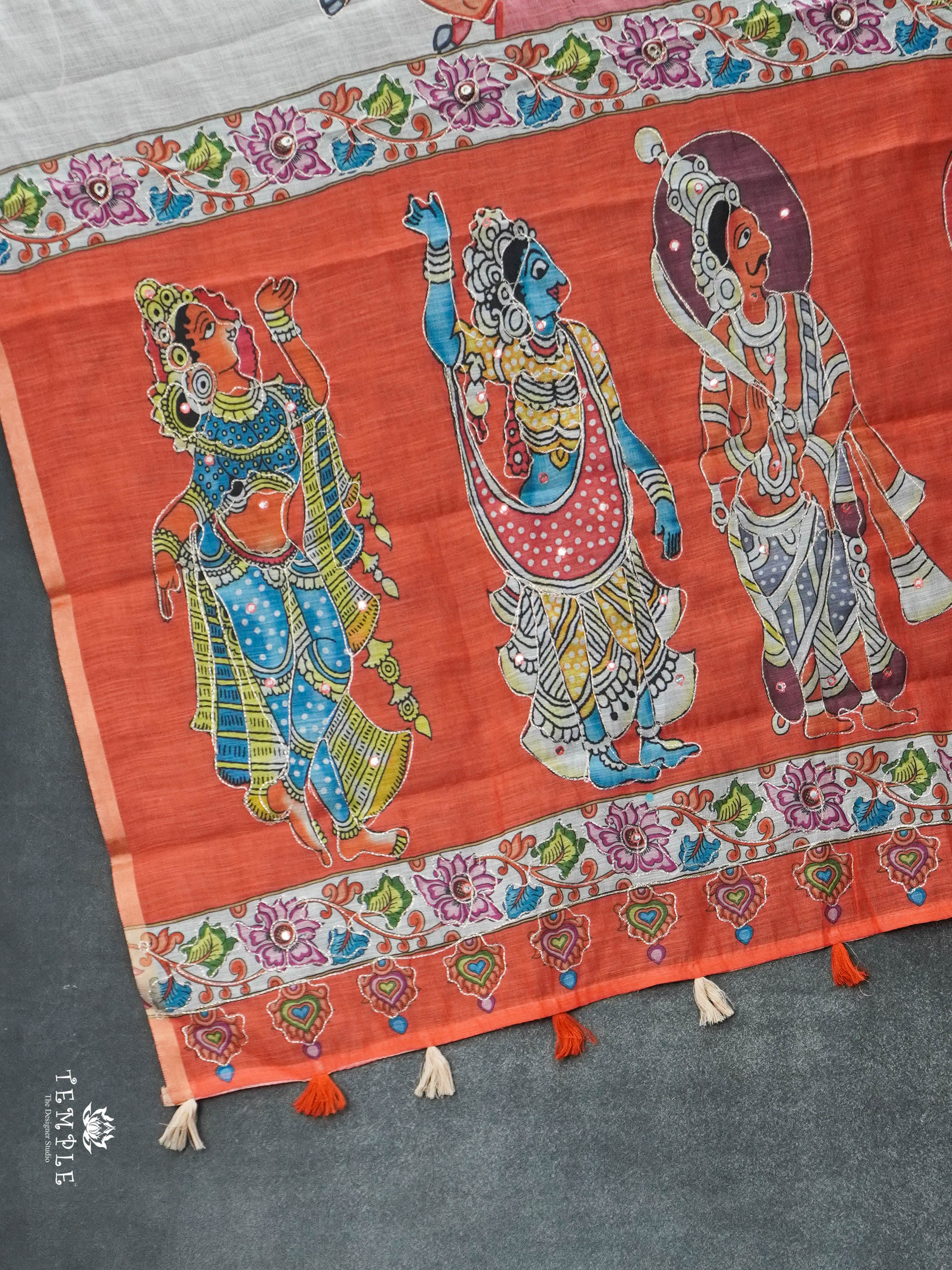 Pichwai Print Linen Cotton Saree | TTDS2959