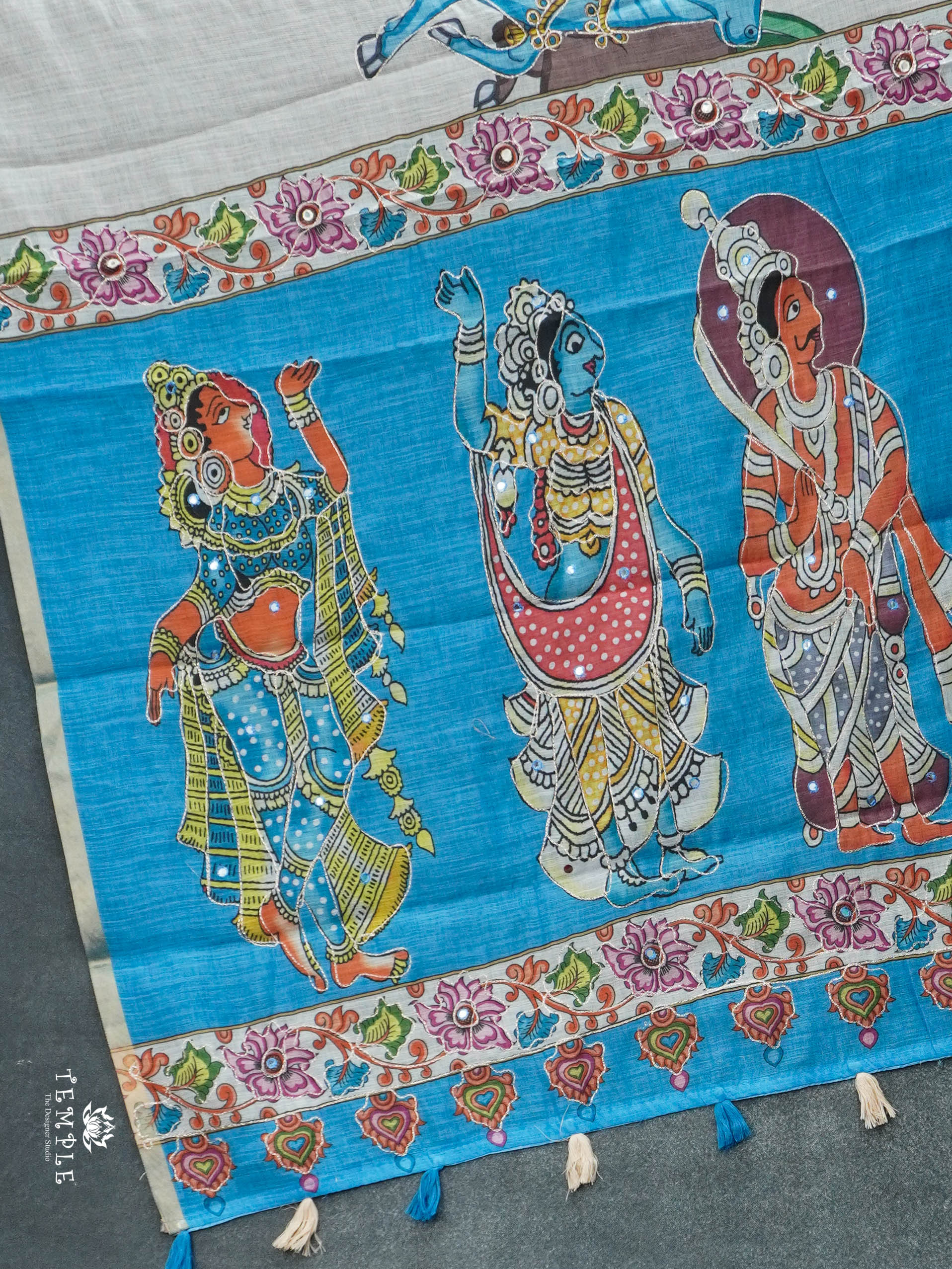 Pichwai Print Linen Cotton Saree | TTDS2959