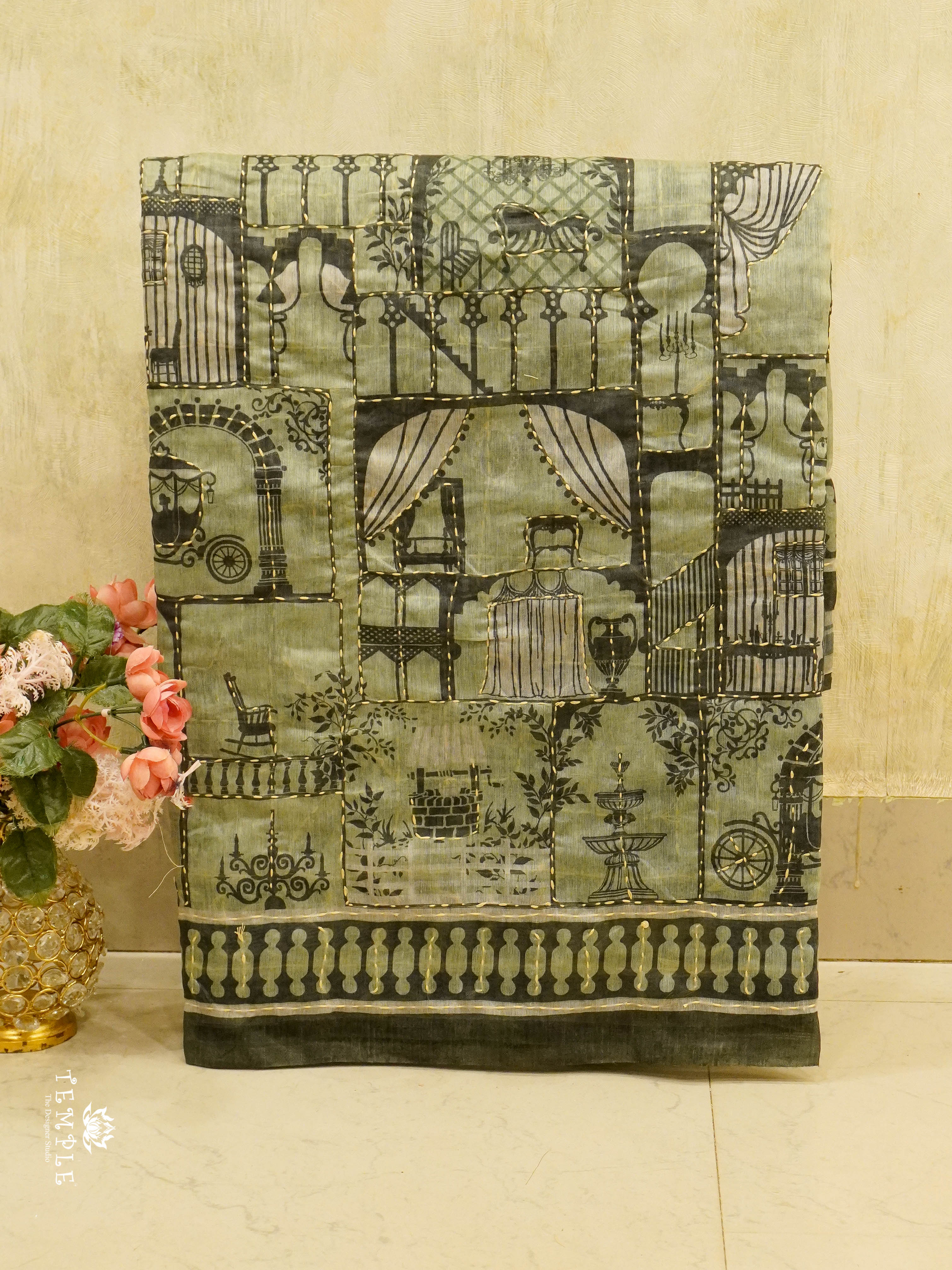 Chanderi Cotton Saree With Kantha Work | TTDS1497 | Merry Deals