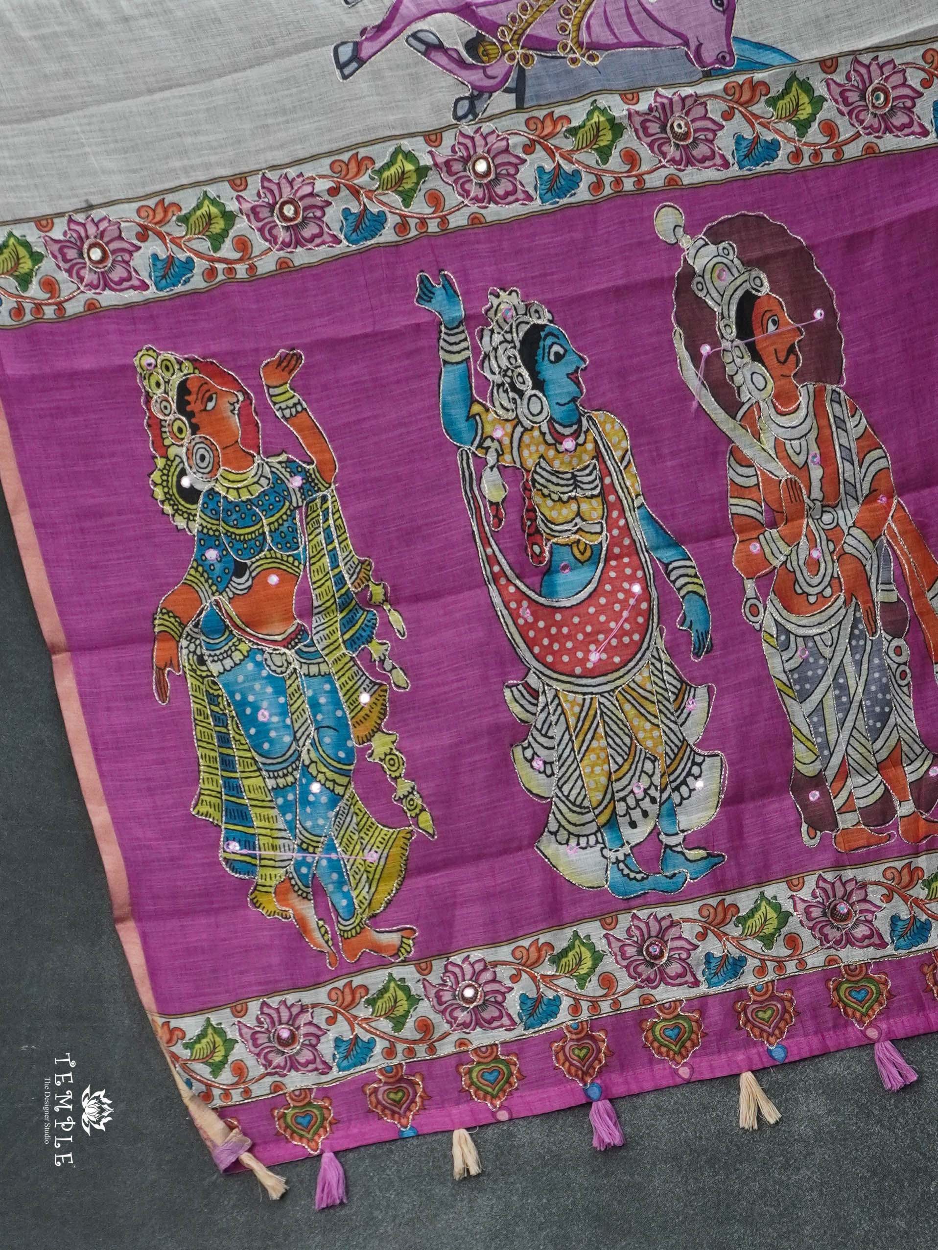 Pichwai Print Linen Cotton Saree | TTDS2959