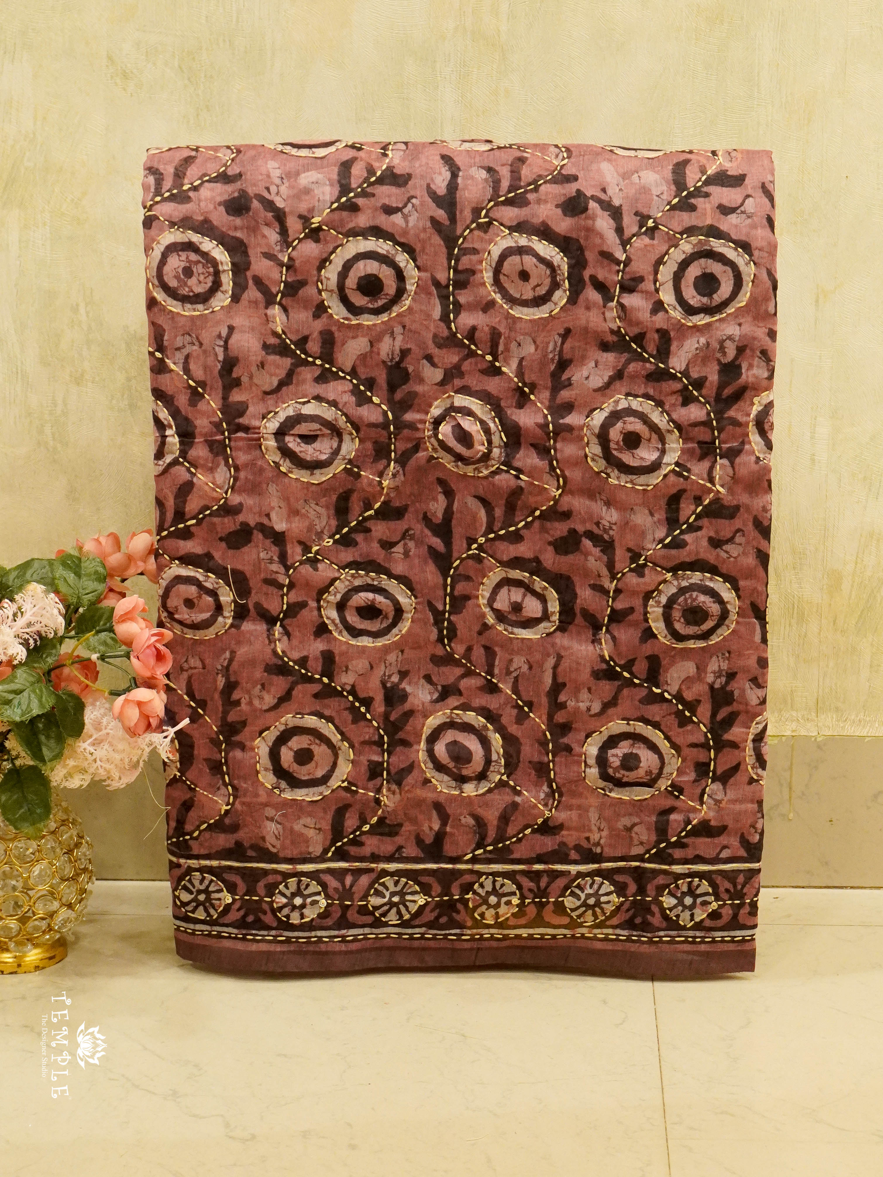 Chanderi Cotton Saree With Kantha Work | TTDS1497 | Merry Deals