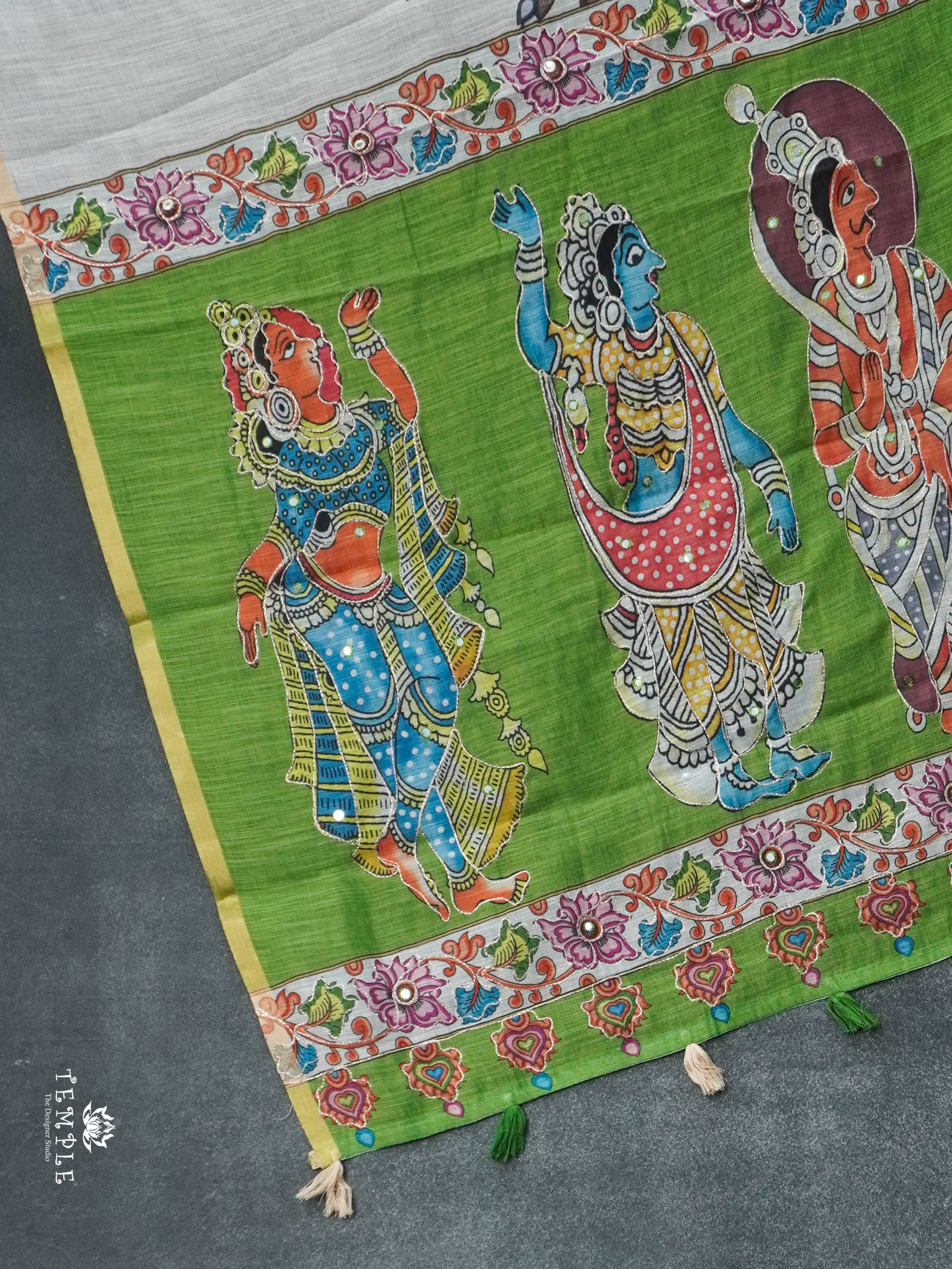 Pichwai Print Linen Cotton Saree | TTDS2959