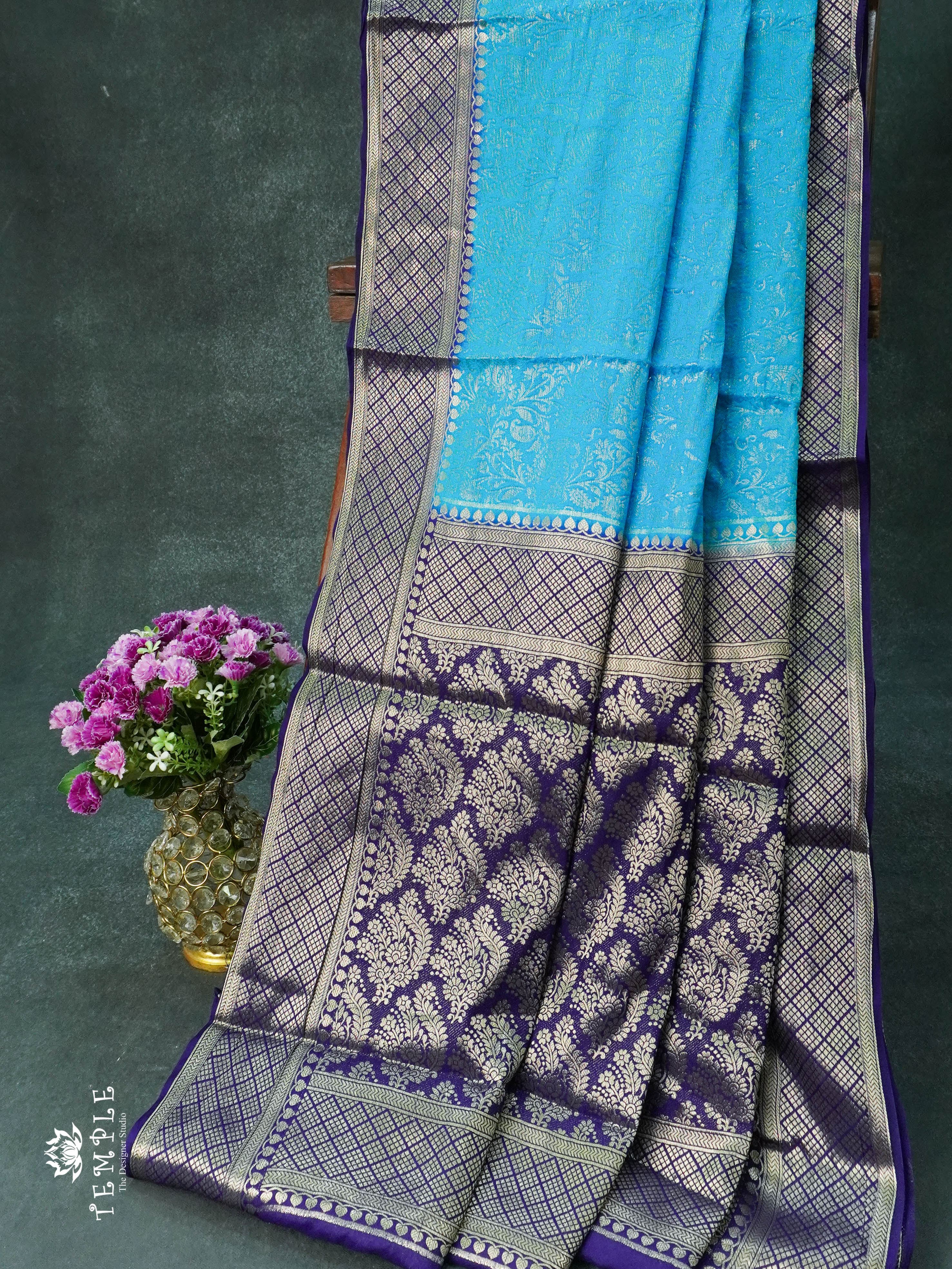 Mysore Brocade Silk Saree (Sky Blue) | TTDS1107 | Sparkling Deals