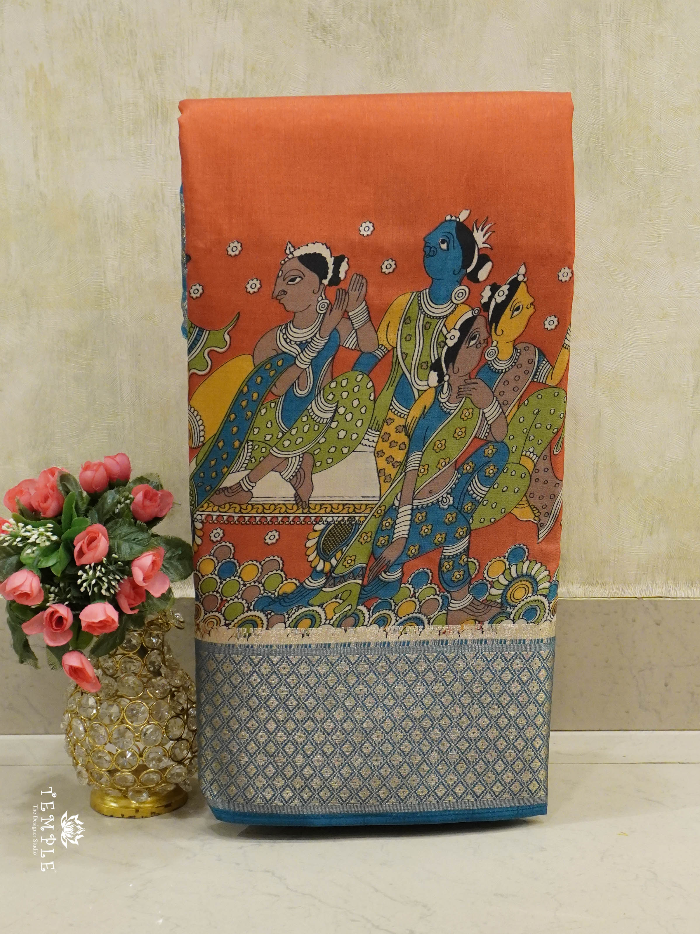 Kalamkari Printed Binny silk saree  | TTDS1429