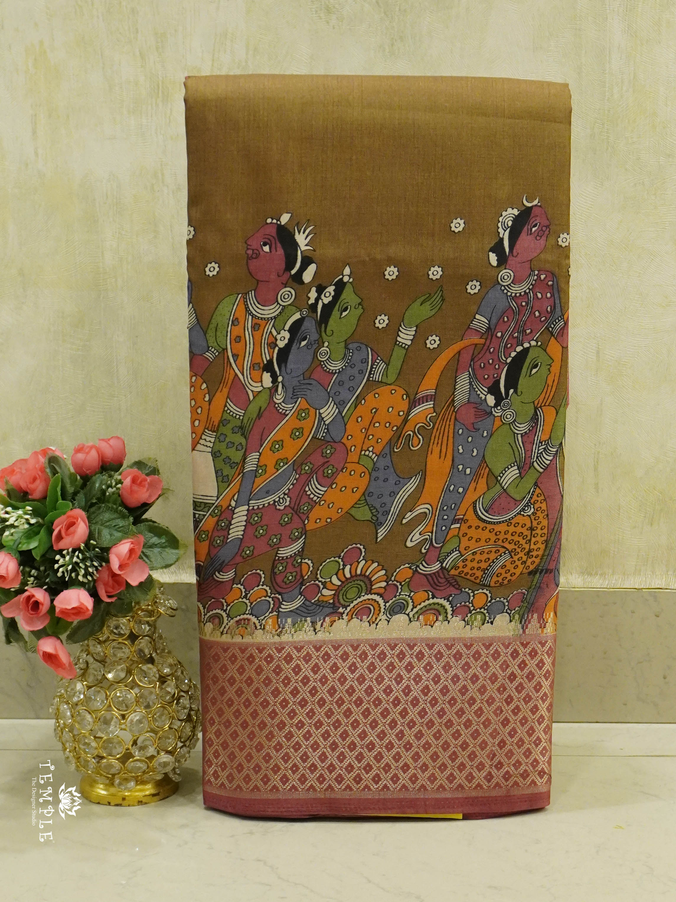 Kalamkari Printed Binny silk saree  | TTDS1429