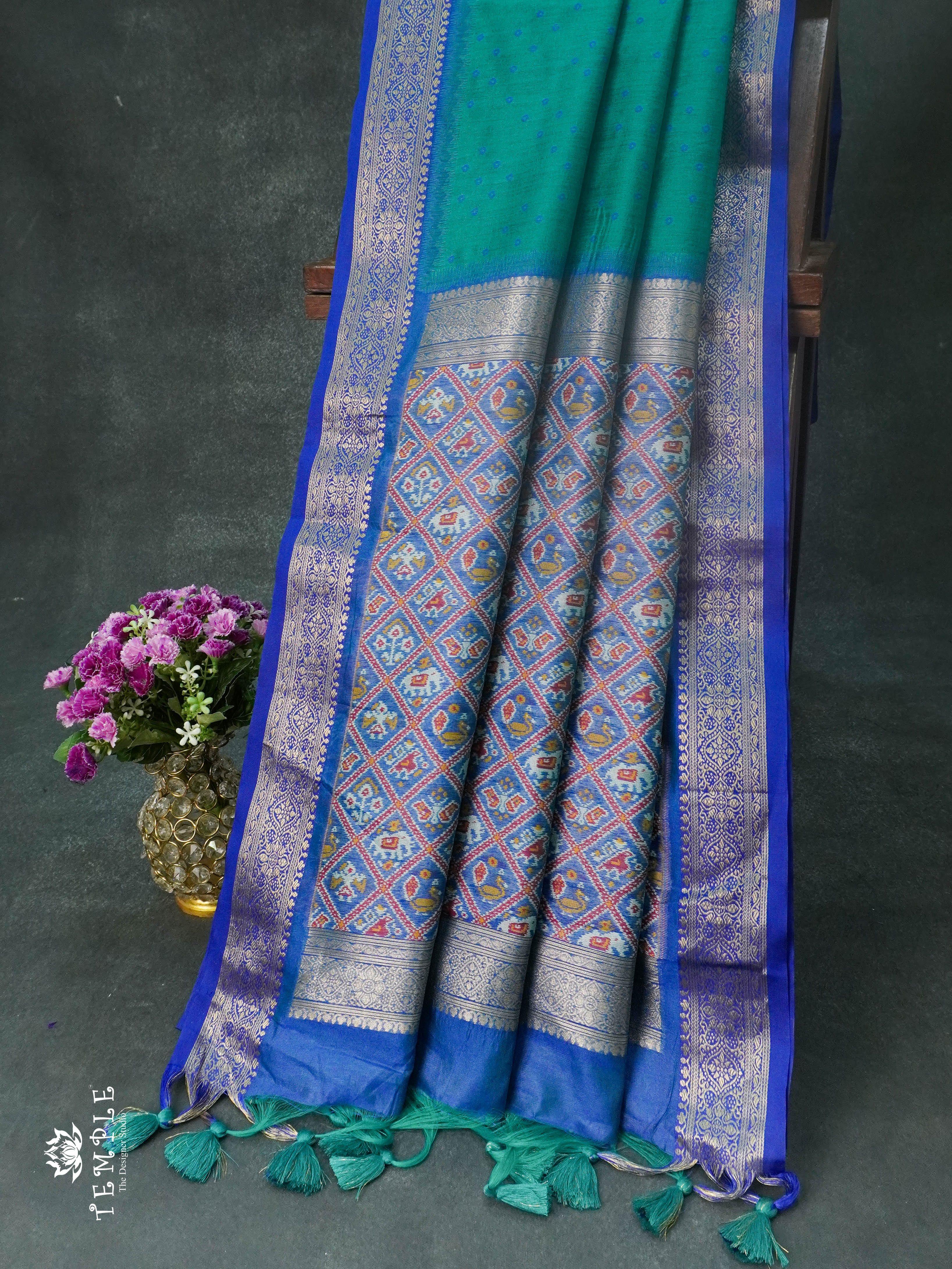 Raw Silk Saree (Rama Blue) | TTDS1109