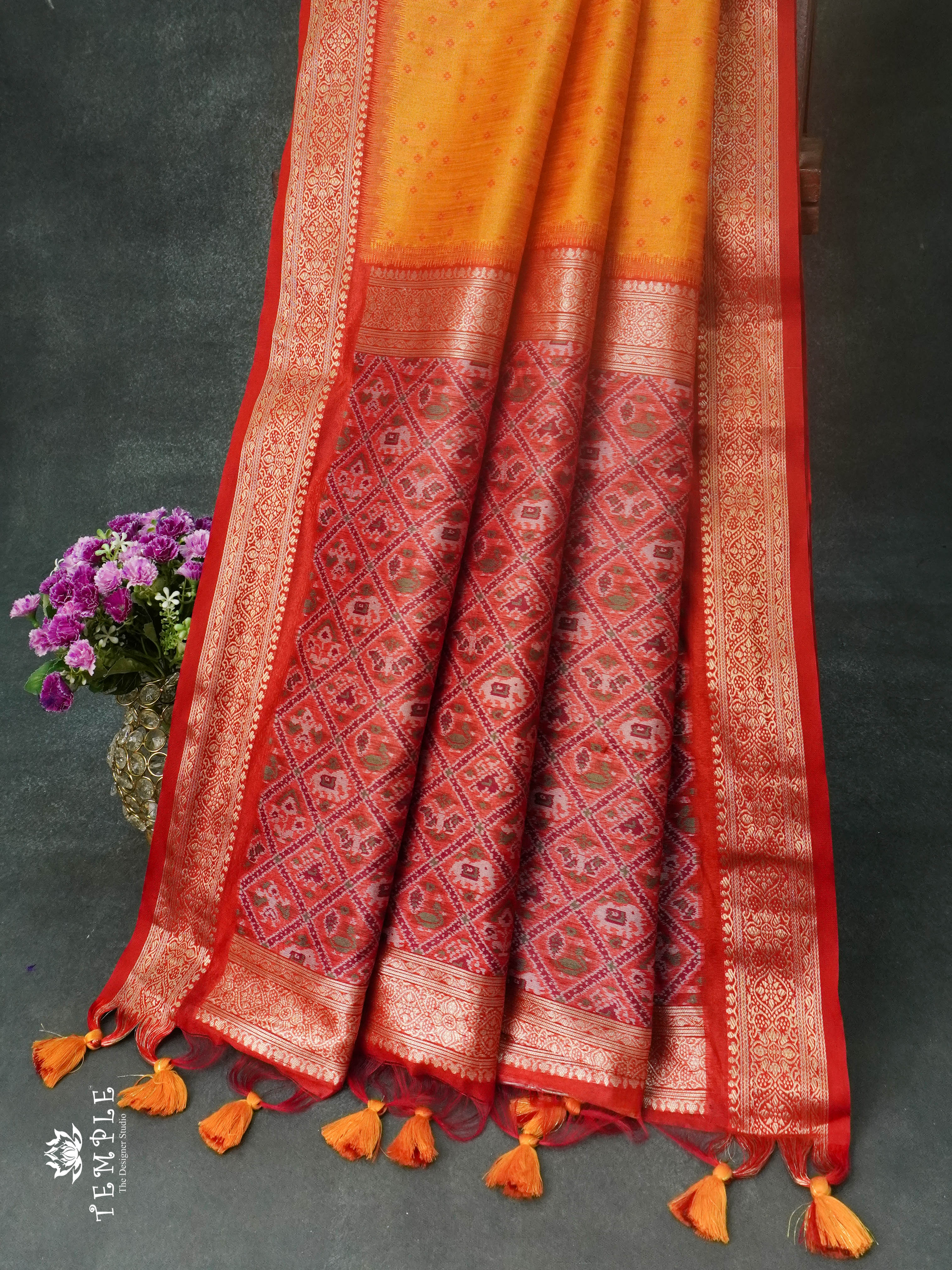 Raw Silk Saree (Orange) | TTDS1109