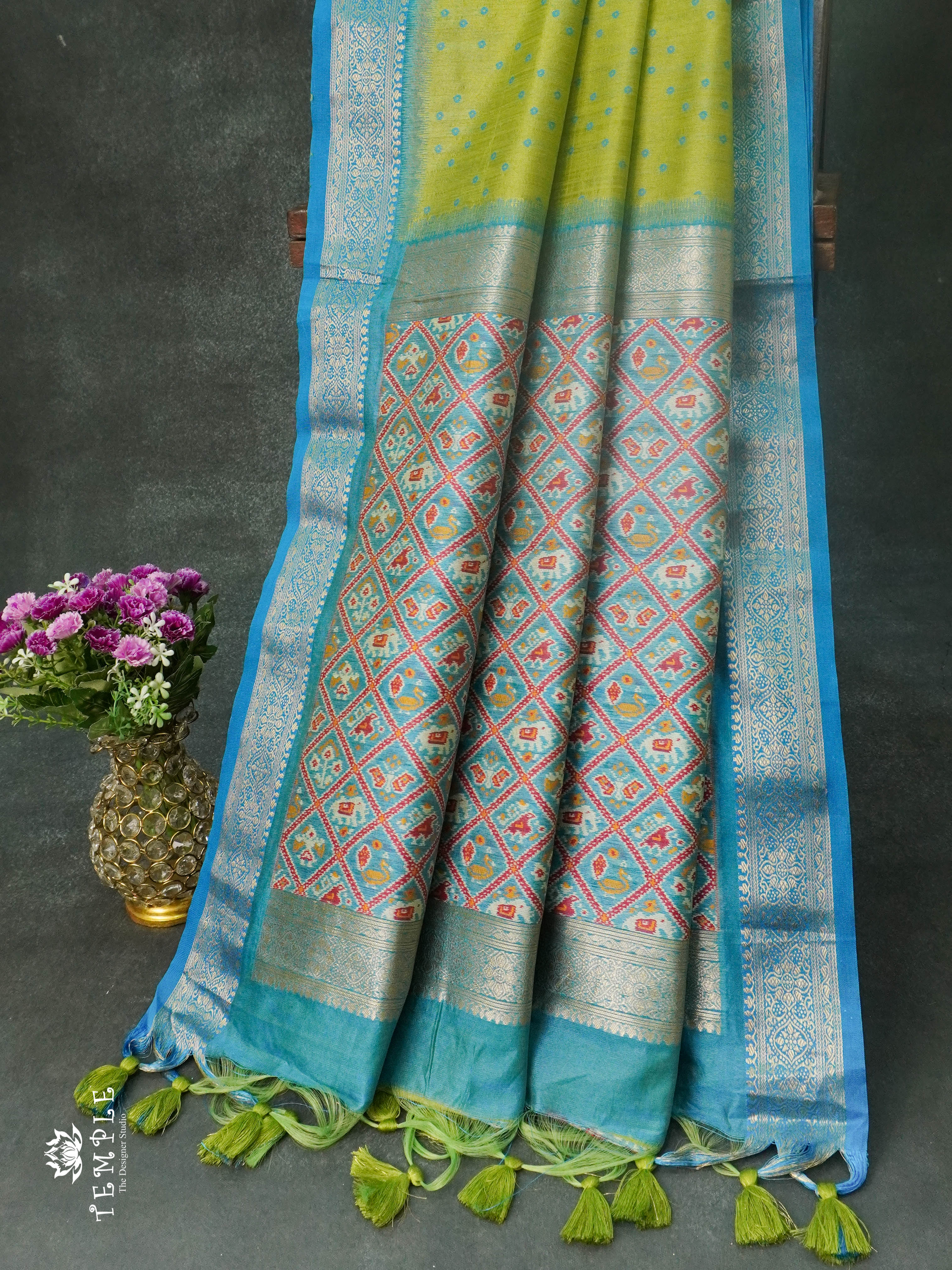 Raw Silk Saree (Green) | TTDS1109