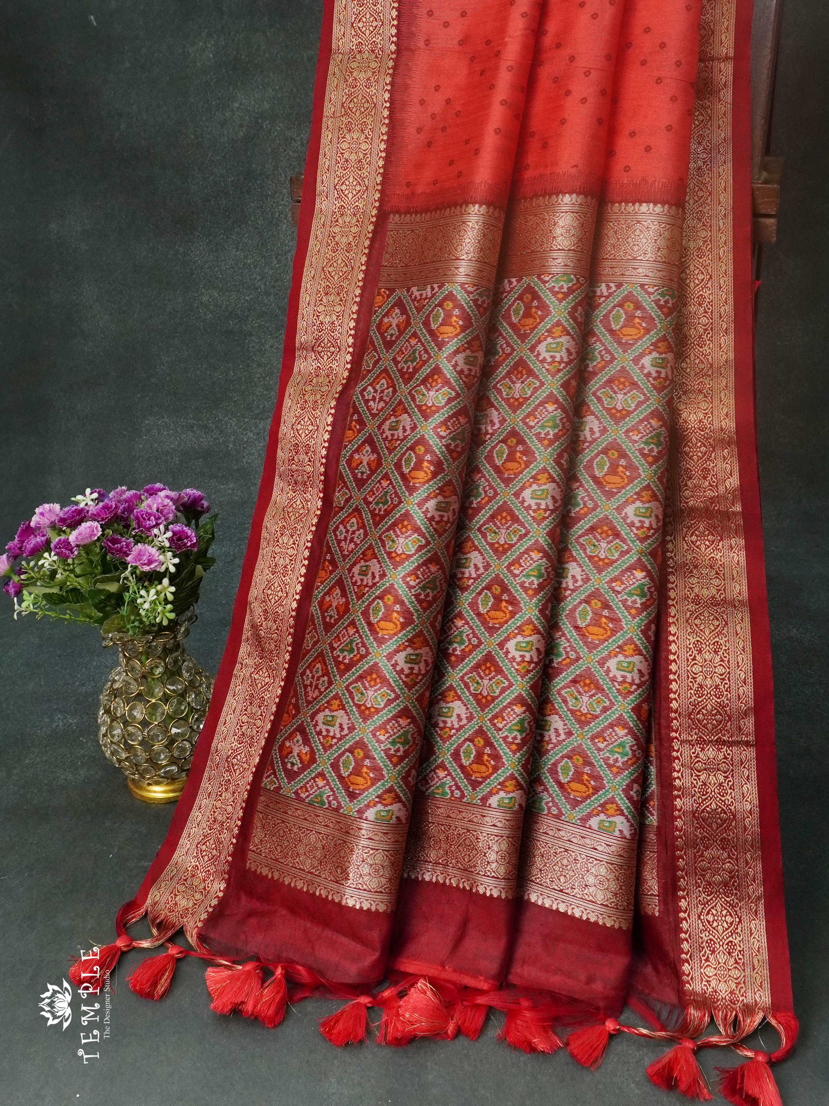 Raw Silk Saree (Red) | TTDS1109