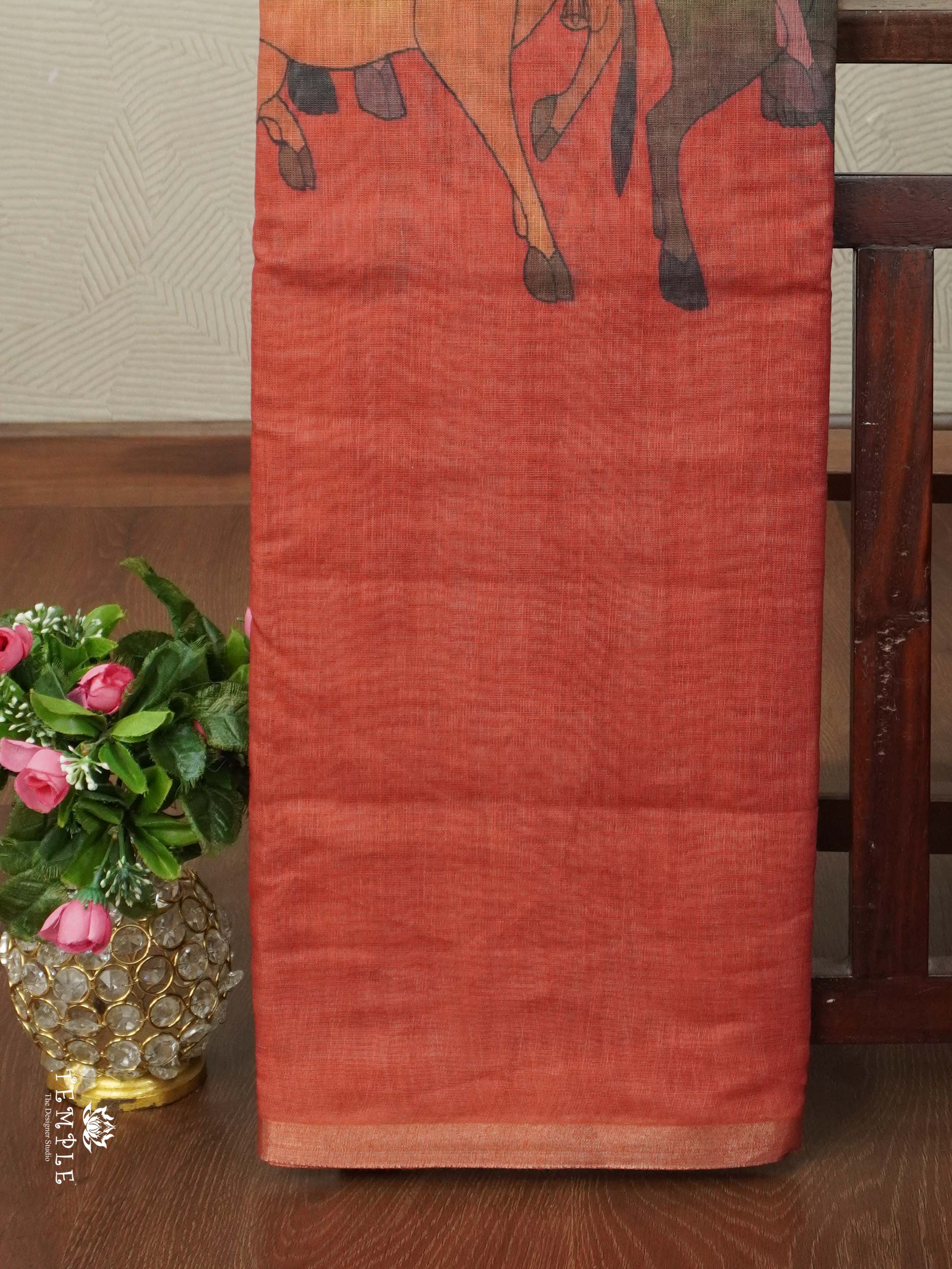 Linen Cotton Saree(Orange) | TTDS2466
