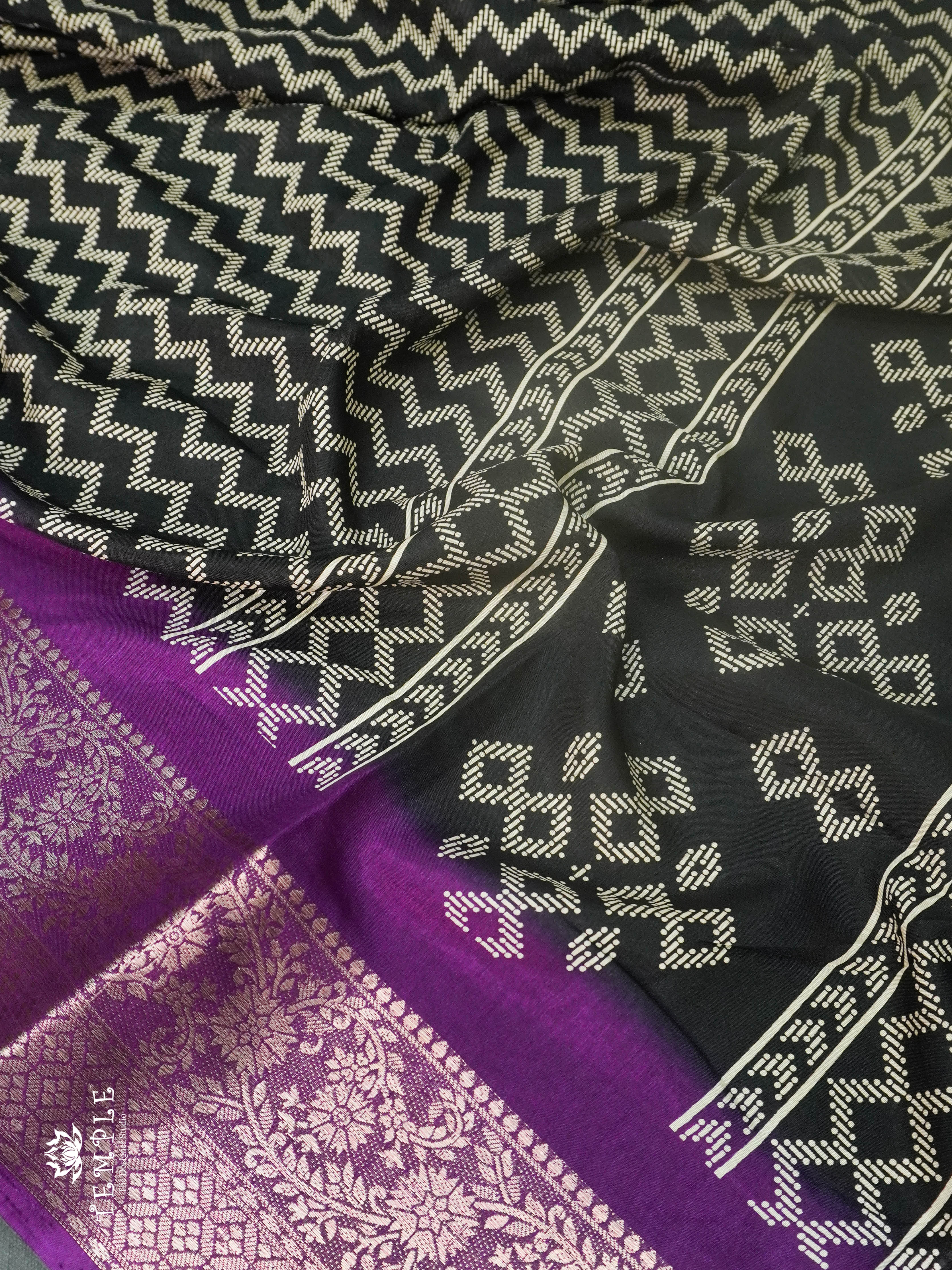 Dola Saree with Leheriya Pattern (Black with Violet) | TTDS1112