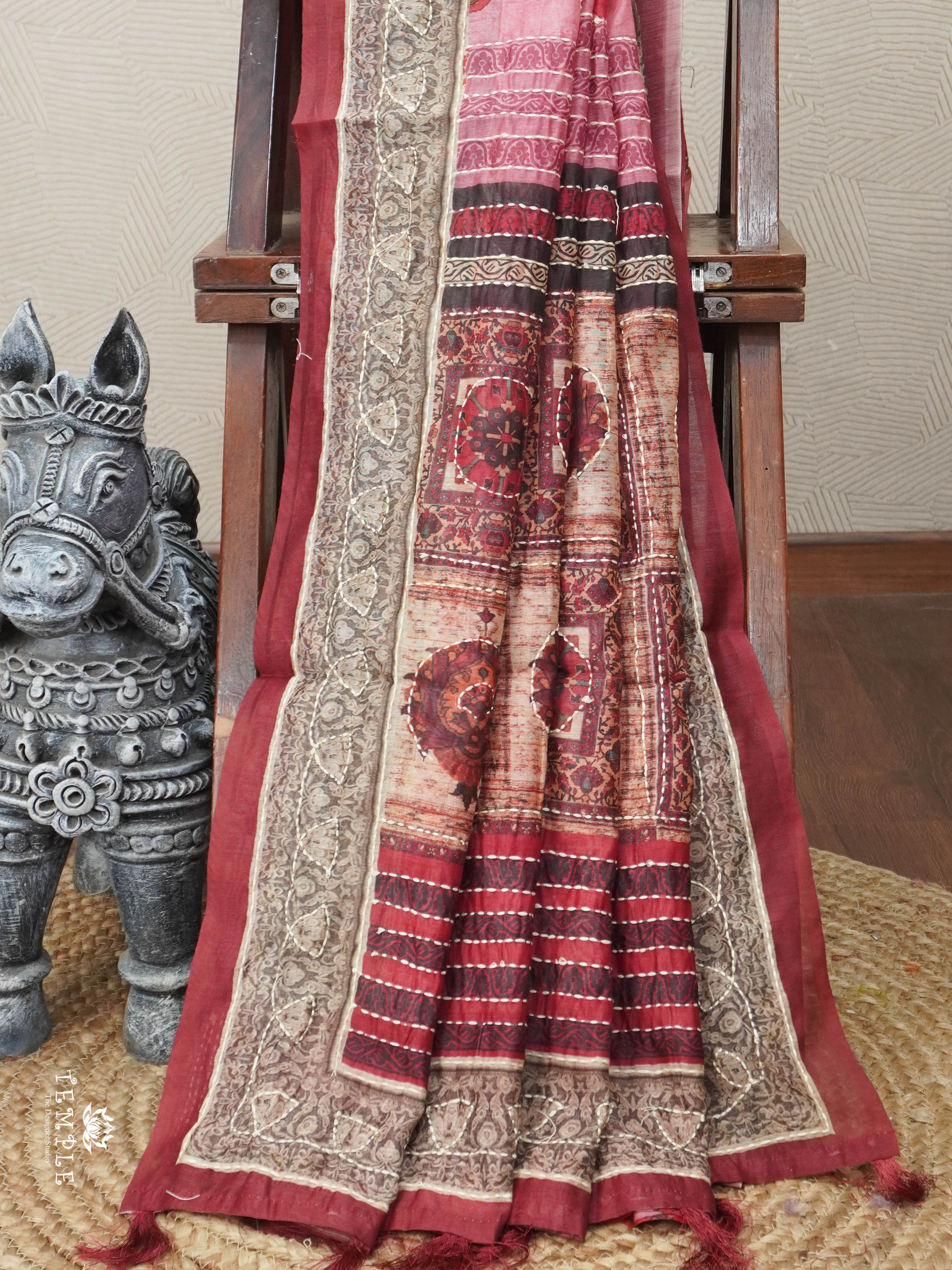 Cotton Saree With Kantha Stitches | TTDS2962