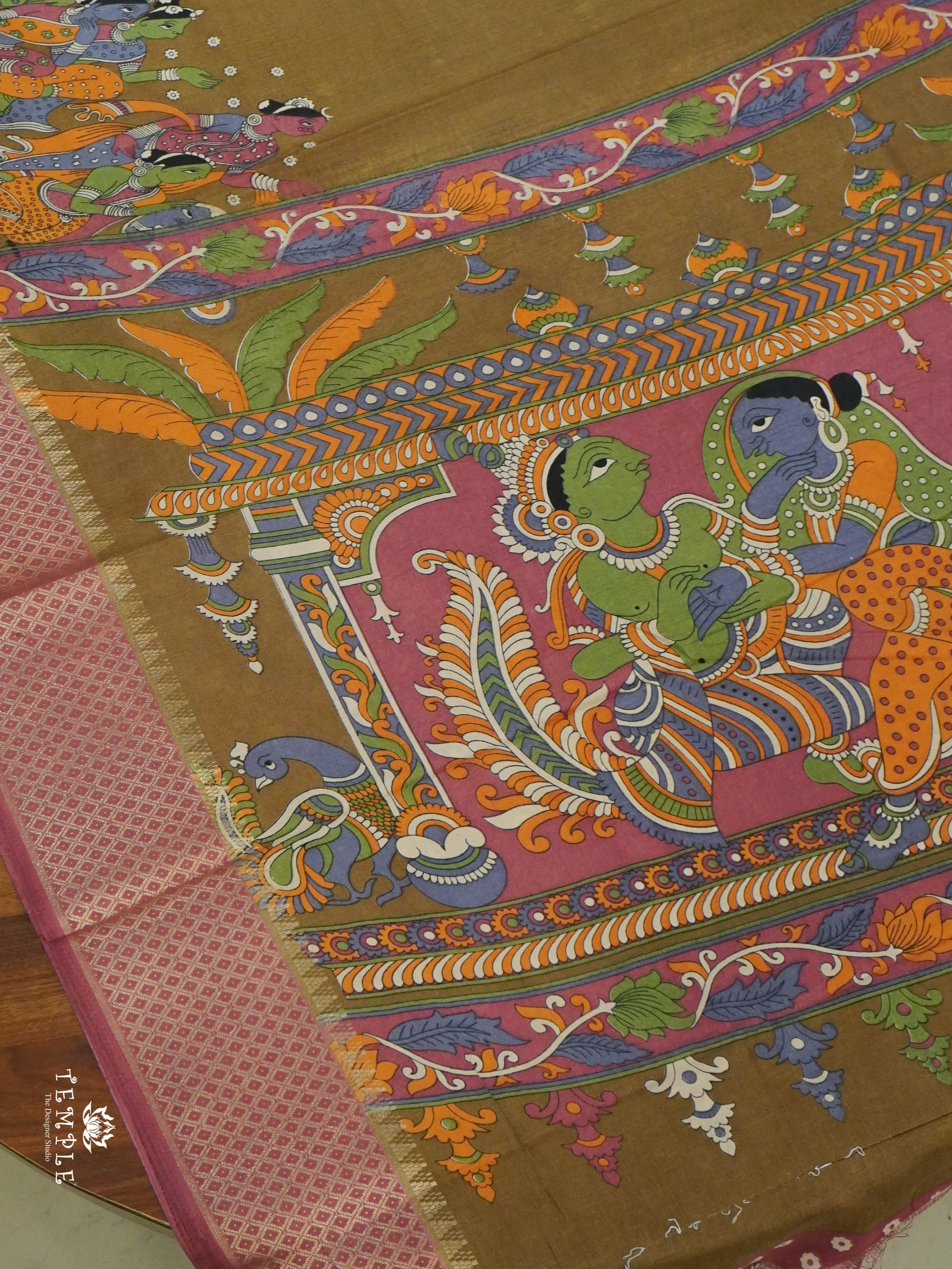 Kalamkari Printed Binny silk saree  | TTDS1429