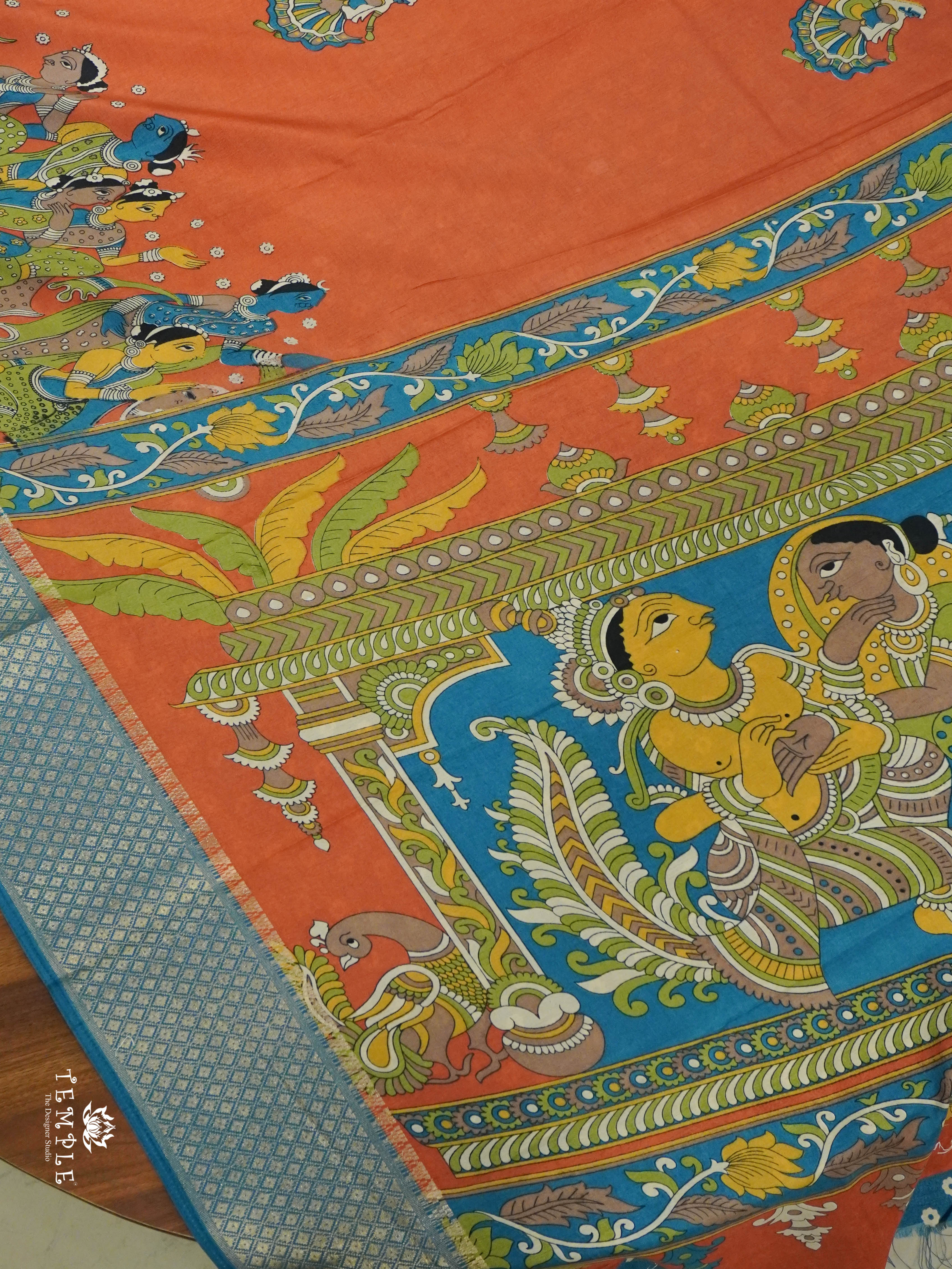 Kalamkari Printed Binny silk saree  | TTDS1429