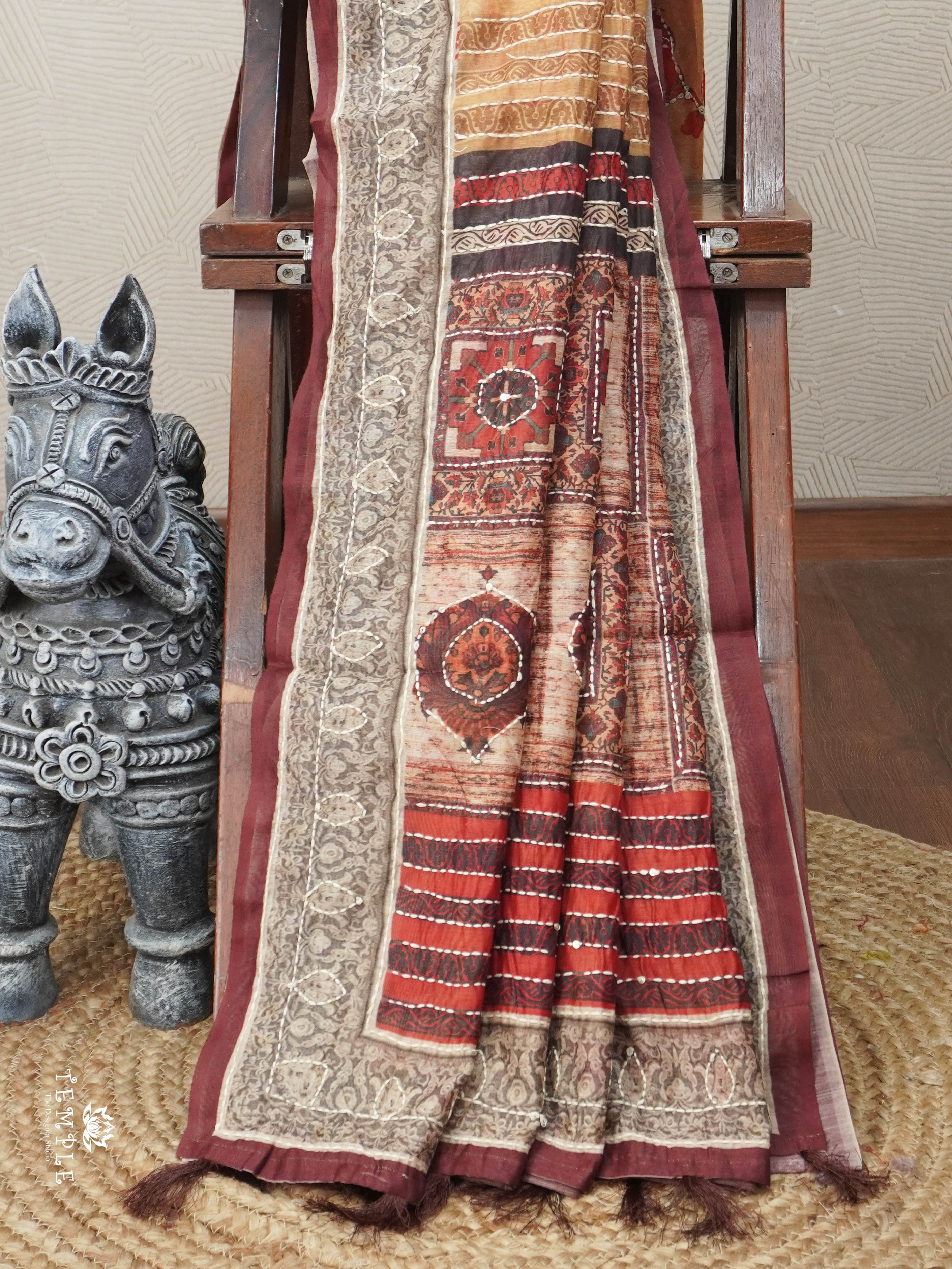 Cotton Saree With Kantha Stitches | TTDS2962