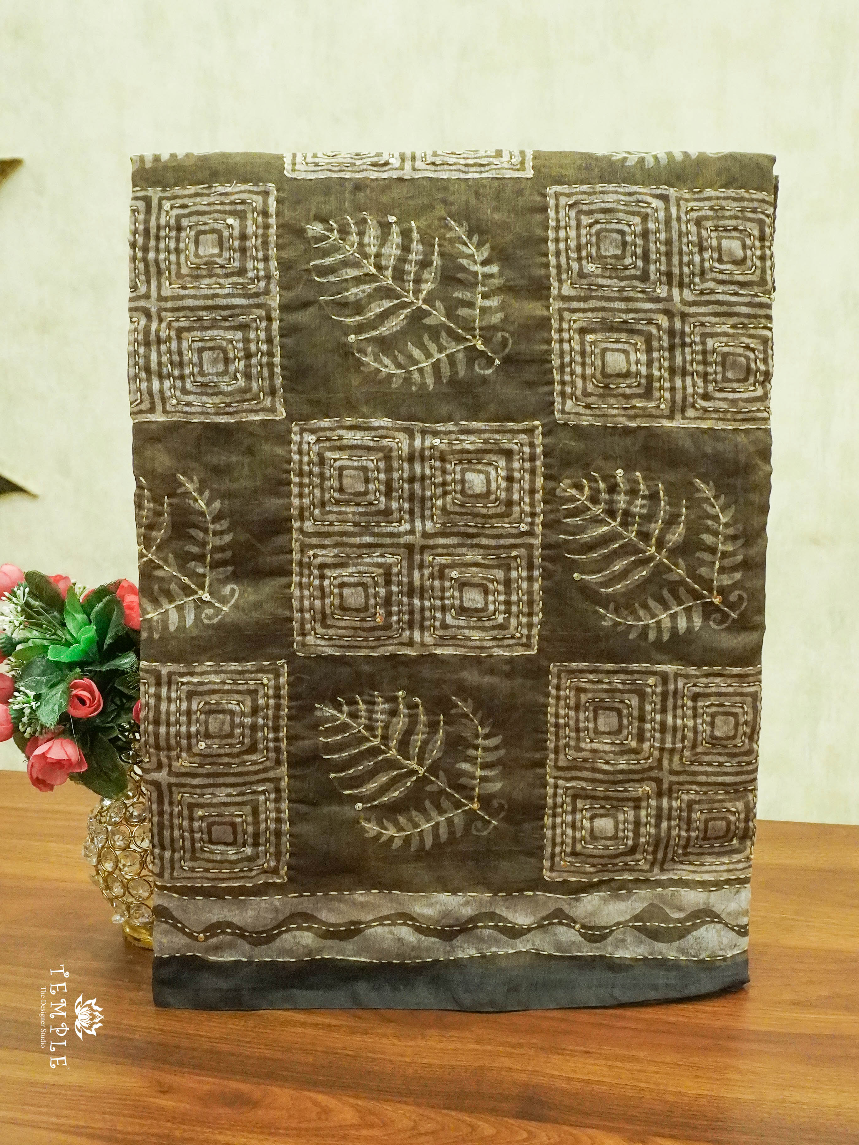 Chanderi Cotton Saree With Kantha Work | TTDS1506 | Merry Deals