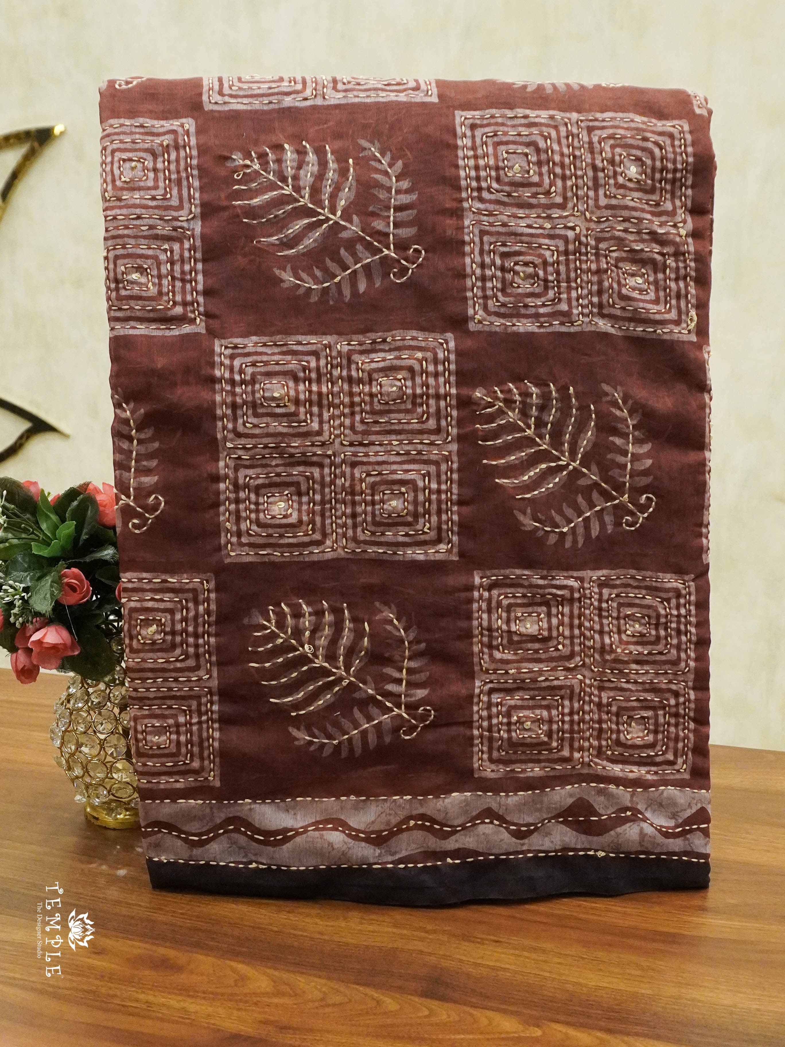 Chanderi Cotton Saree With Kantha Work | TTDS1506 | Merry Deals