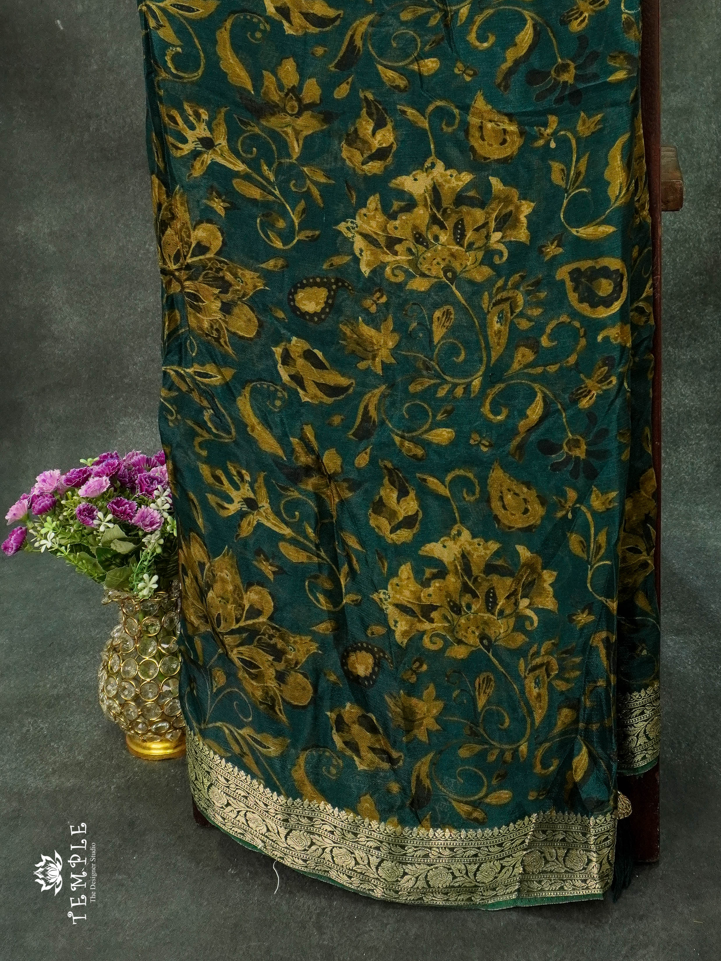 Wrinkle Crape Saree (Teal Blue) | TTDS1059