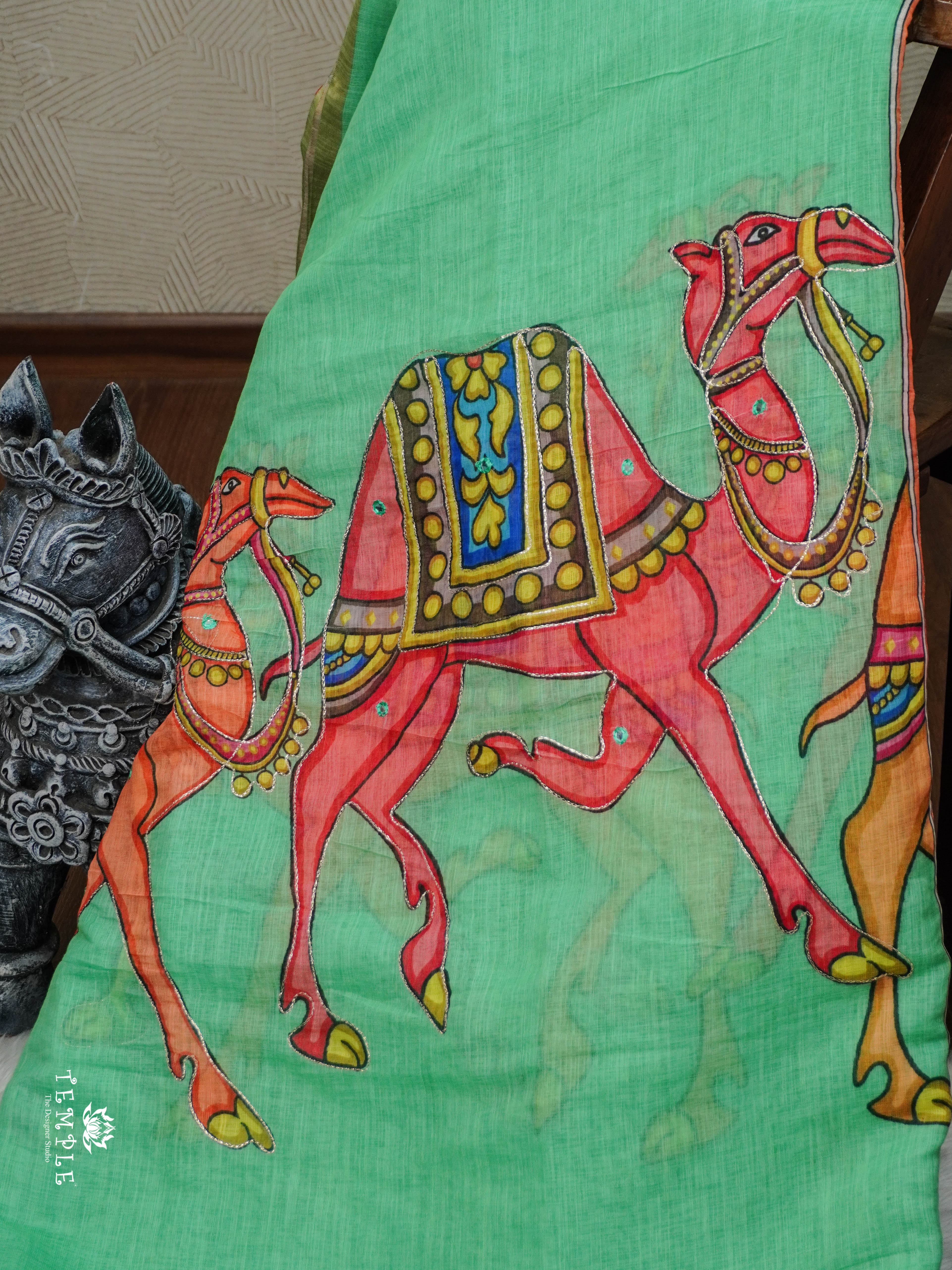 Deer Printed Linen Cotton Saree | TTDS2974