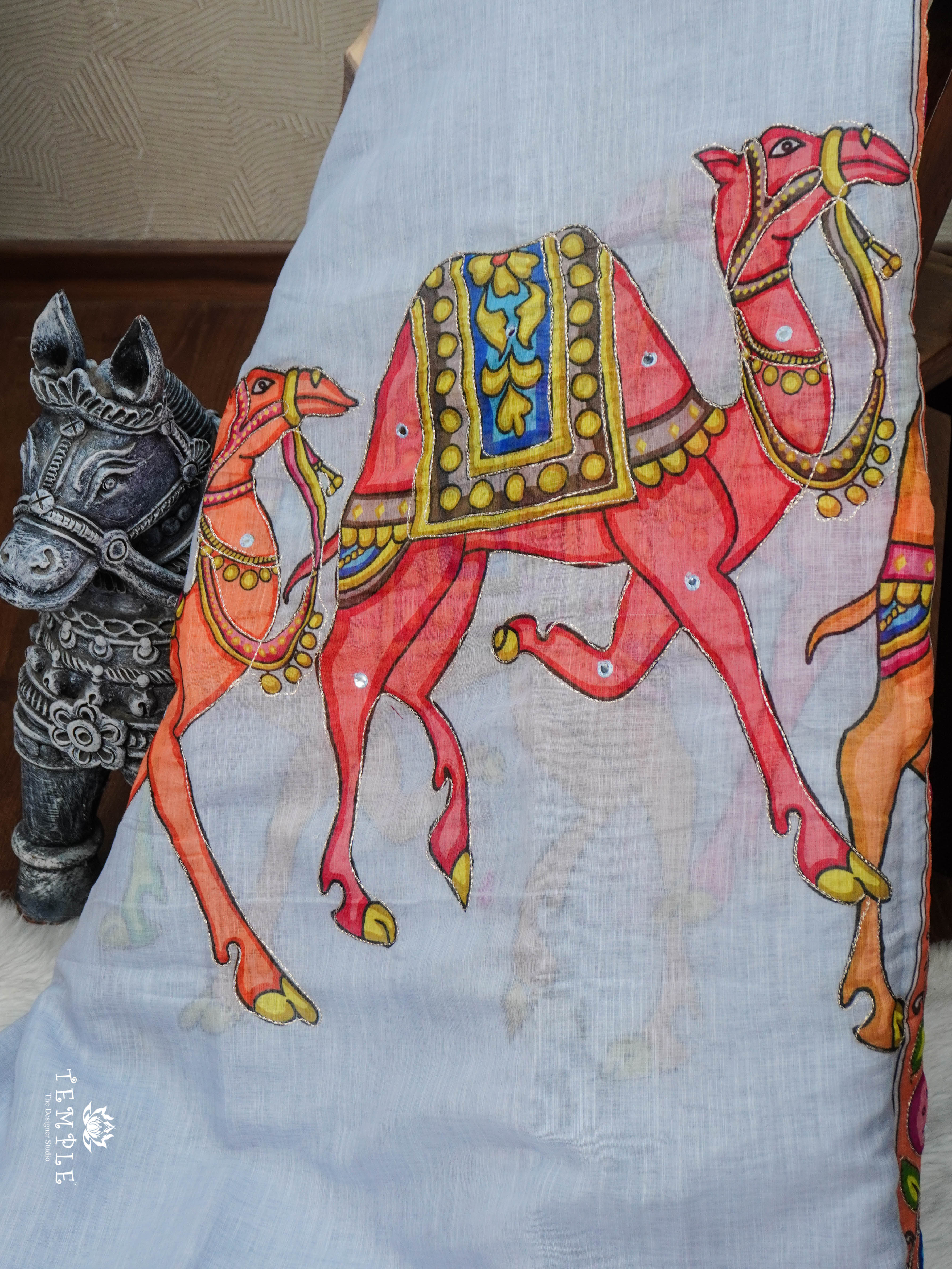 Deer Printed Linen Cotton Saree | TTDS2974