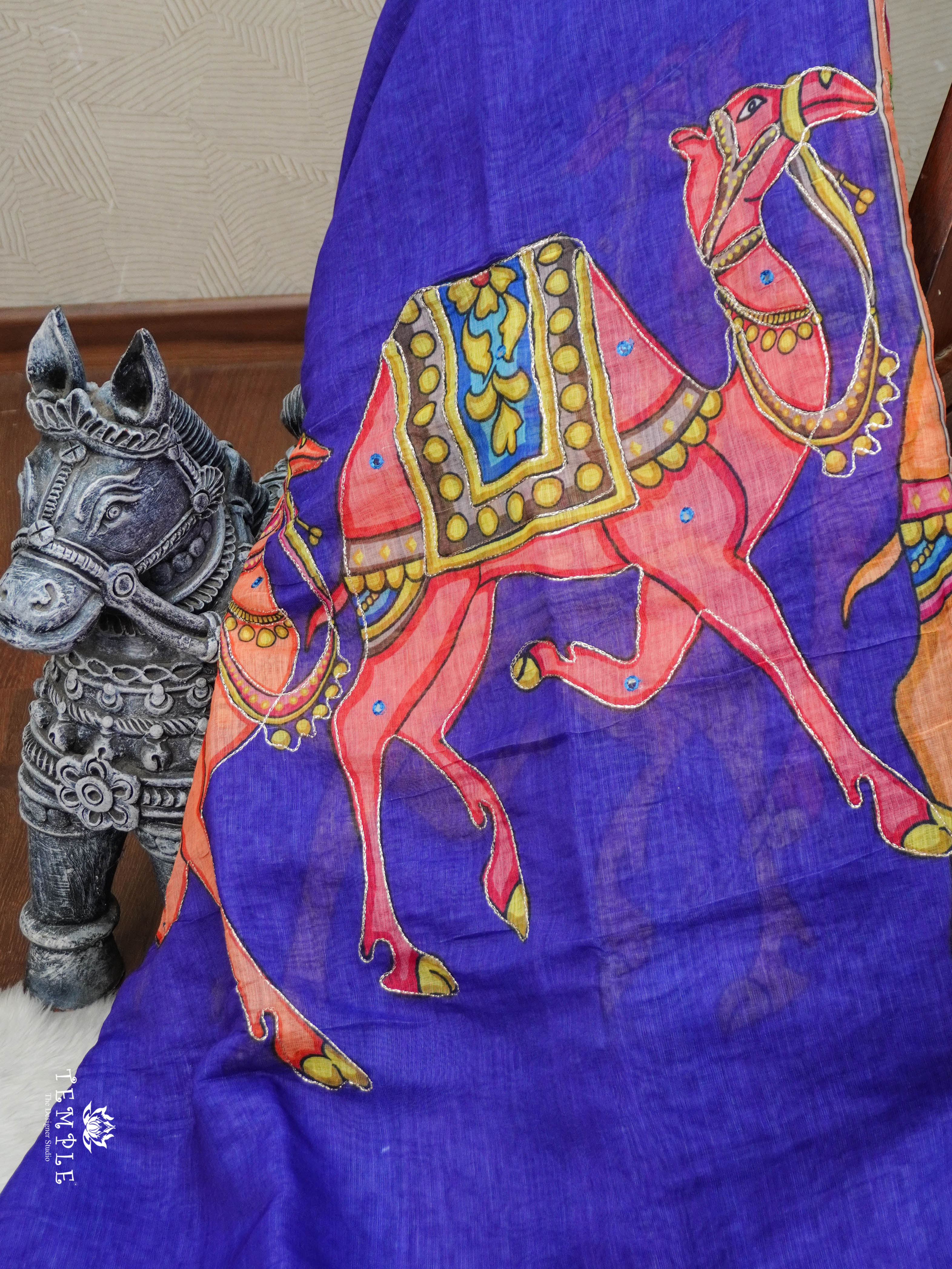 Deer Printed Linen Cotton Saree | TTDS2974