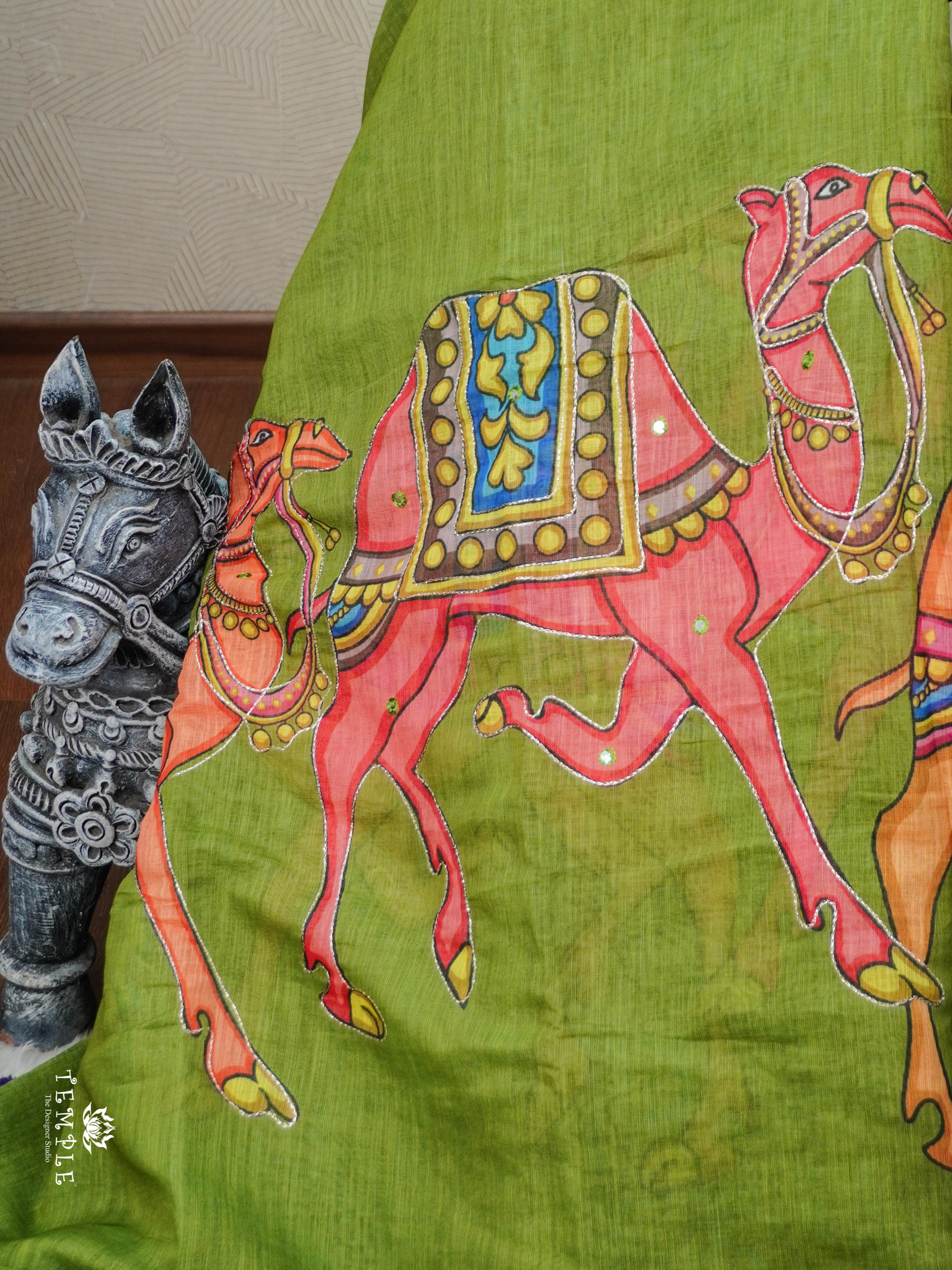 Deer Printed Linen Cotton Saree | TTDS2974