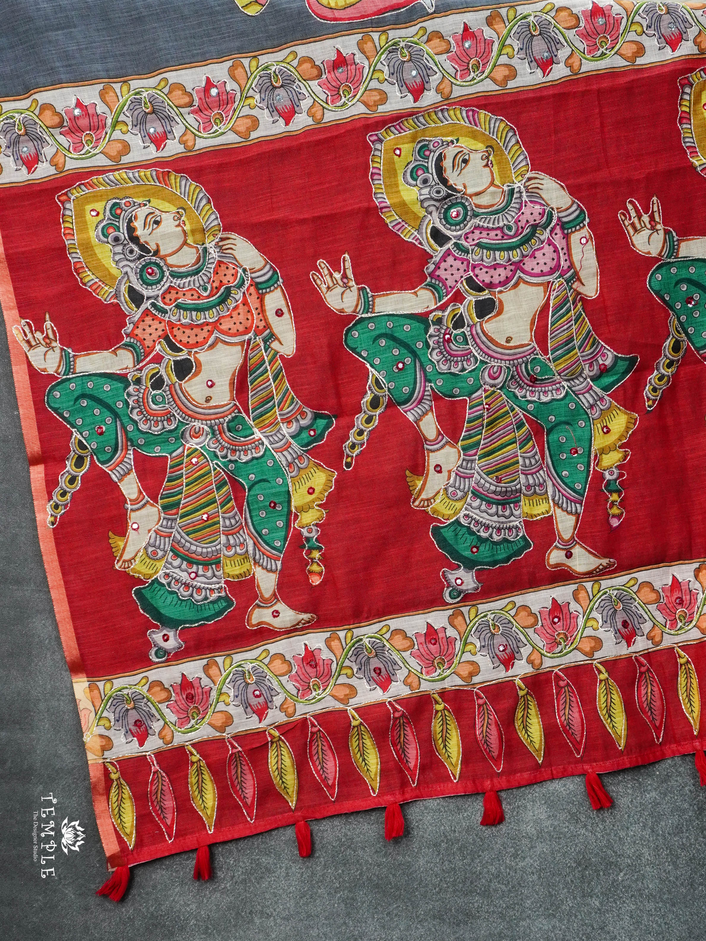 Elephant Printed Linen Cotton Saree | TTDS2976