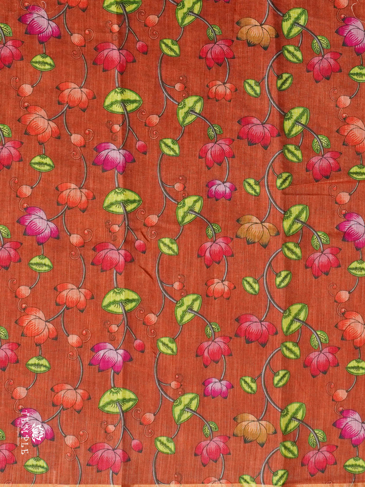 Elephant Printed Linen Cotton Saree | TTDS2976