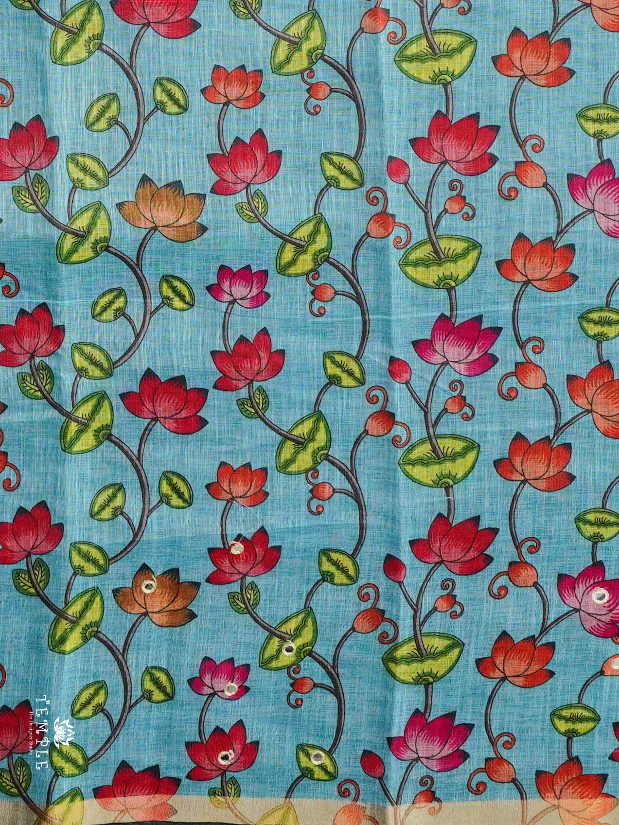 Elephant Printed Linen Cotton Saree | TTDS2976