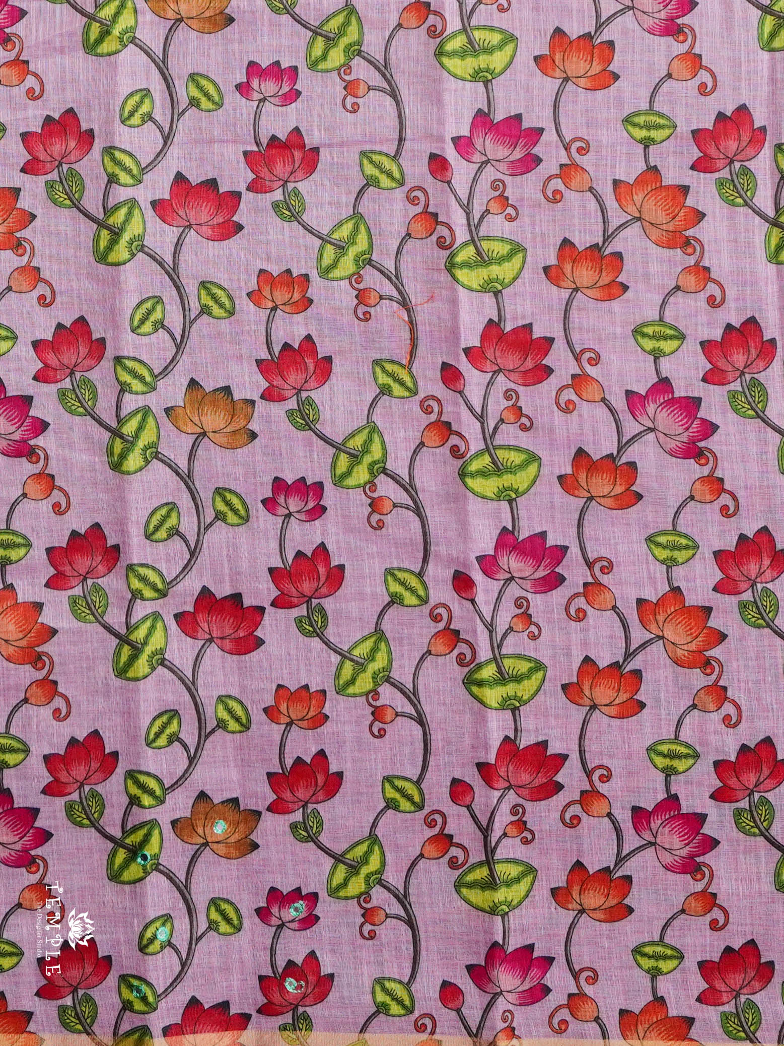 Elephant Printed Linen Cotton Saree | TTDS2976