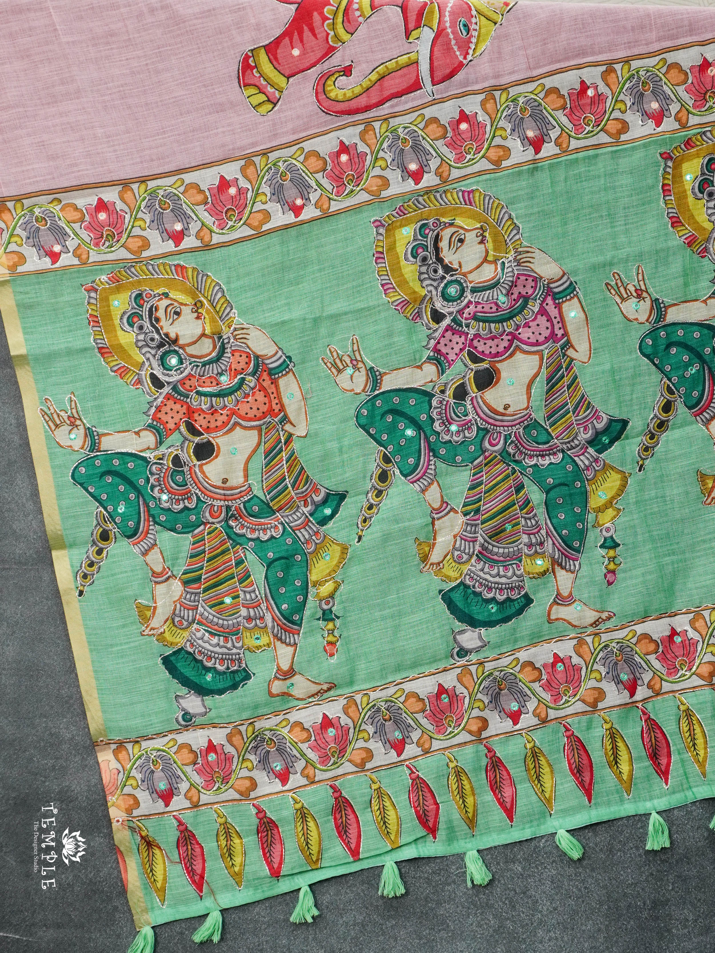 Elephant Printed Linen Cotton Saree | TTDS2976