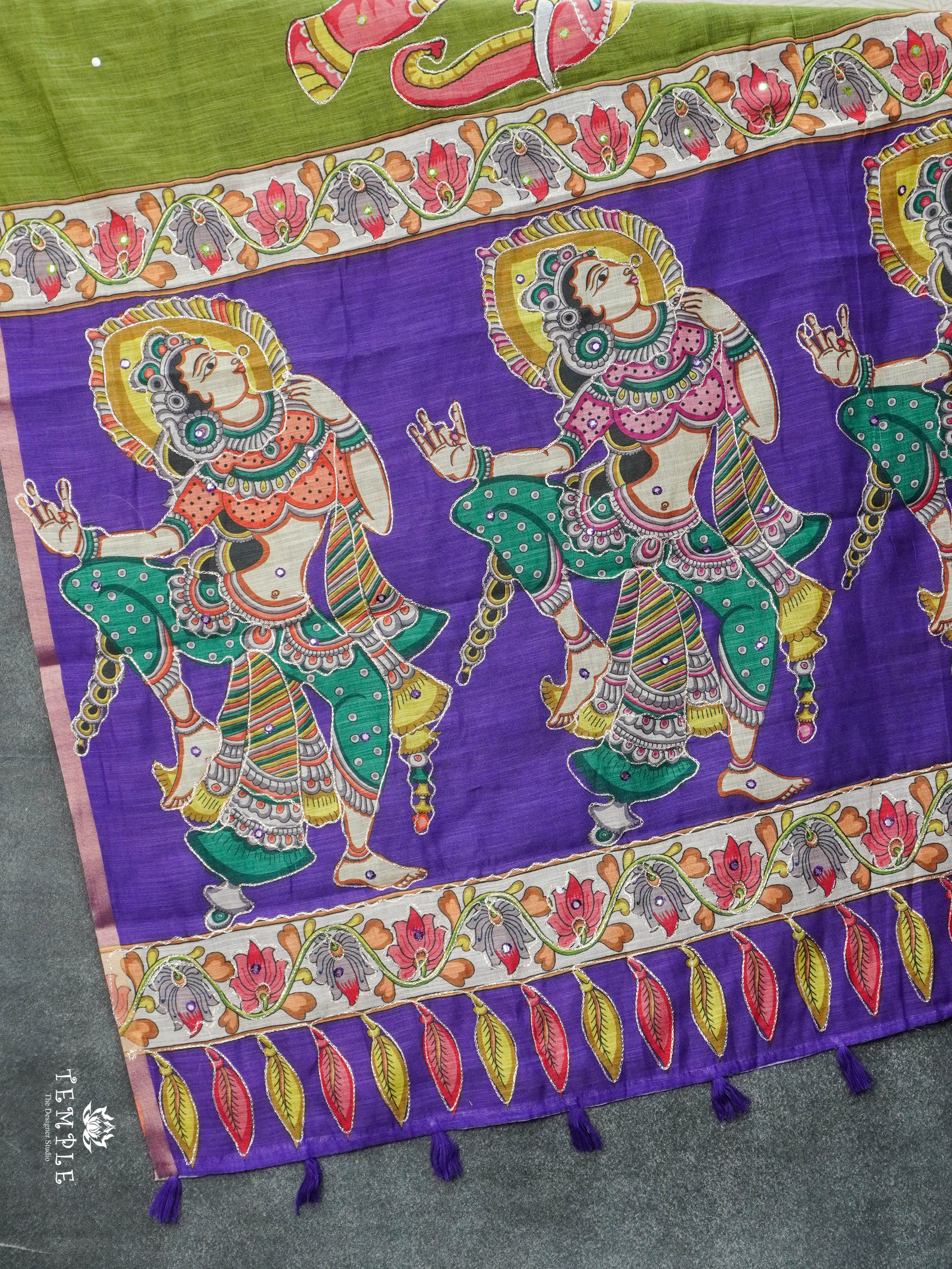 Elephant Printed Linen Cotton Saree | TTDS2976