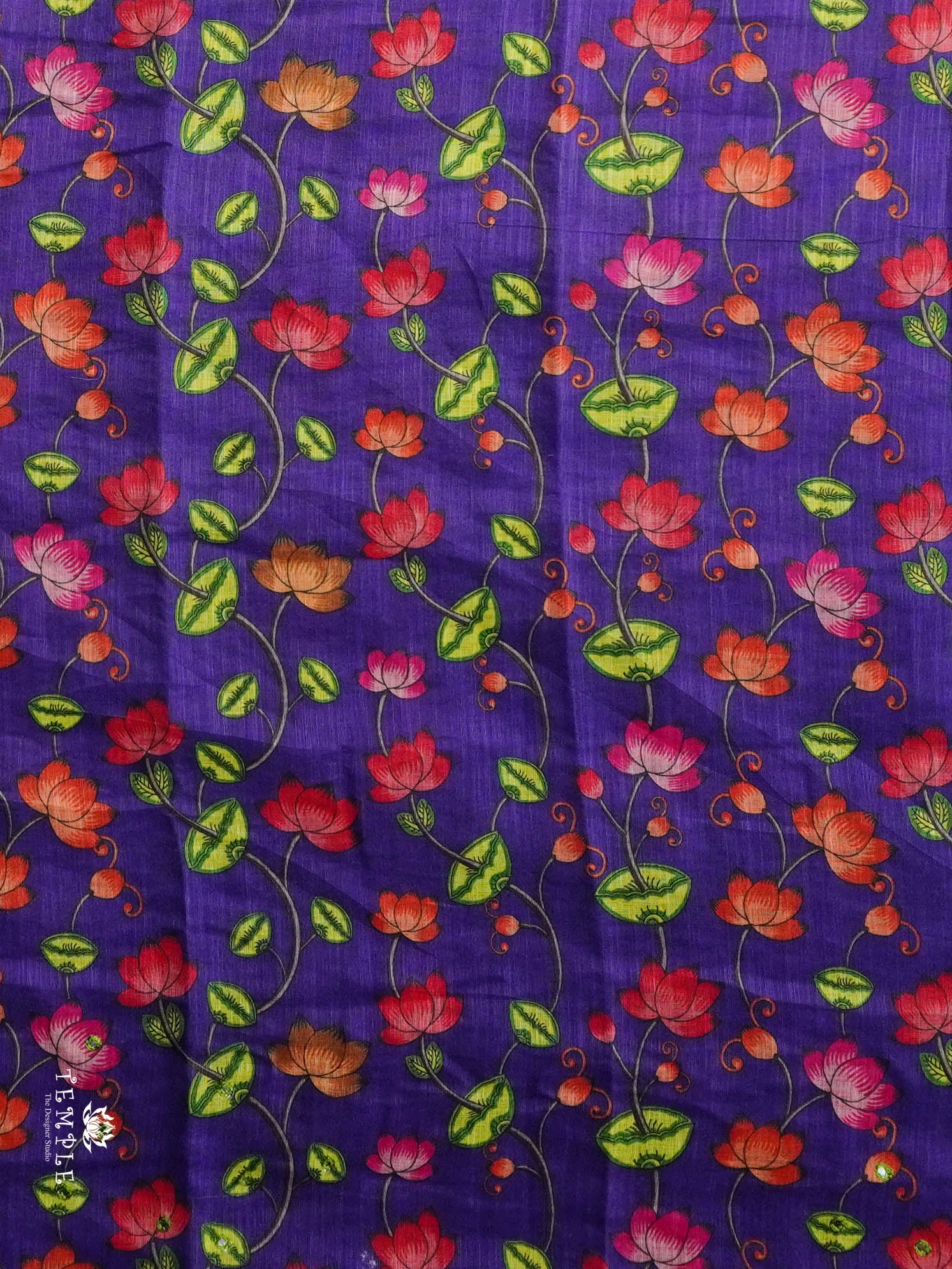 Elephant Printed Linen Cotton Saree | TTDS2976