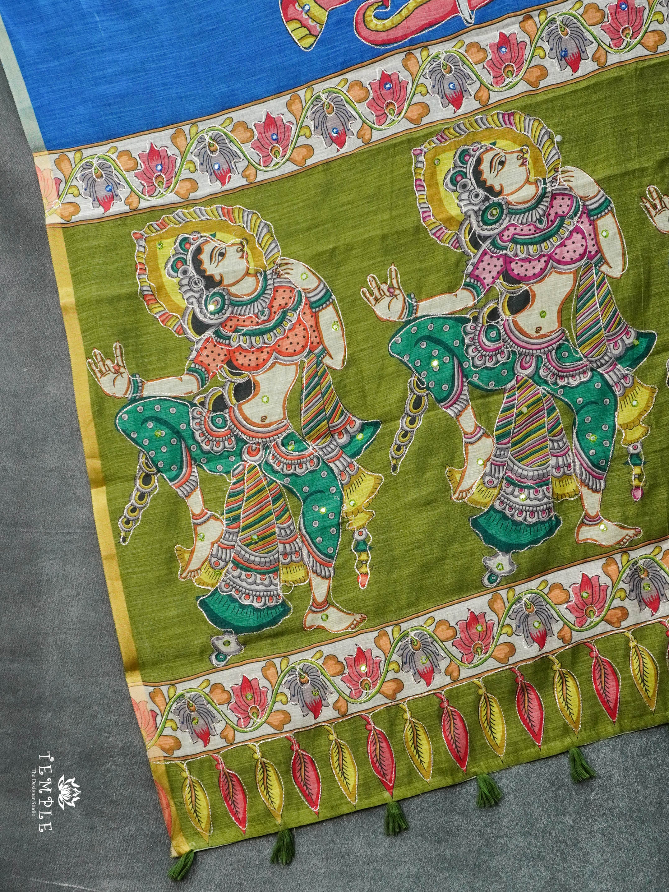 Elephant Printed Linen Cotton Saree | TTDS2976