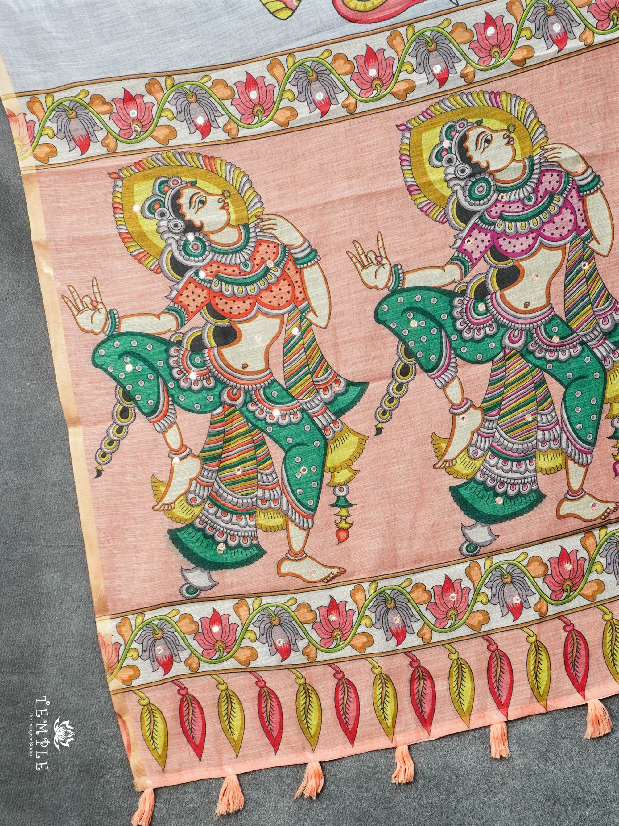 Elephant Printed Linen Cotton Saree | TTDS2976