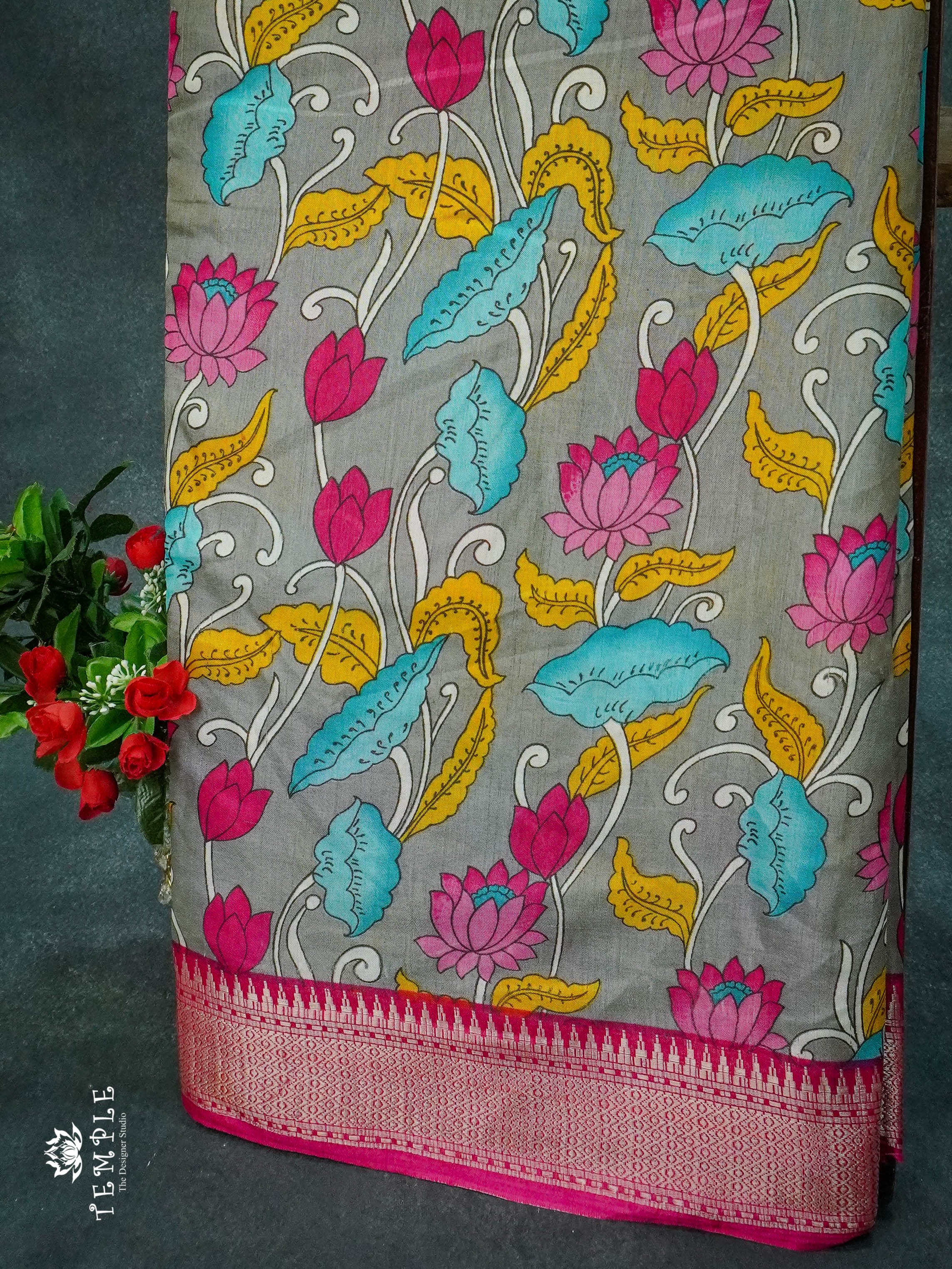 Semi Crepe Saree with Pichwai Print(Pink) | TTDS1124  | Sparkling