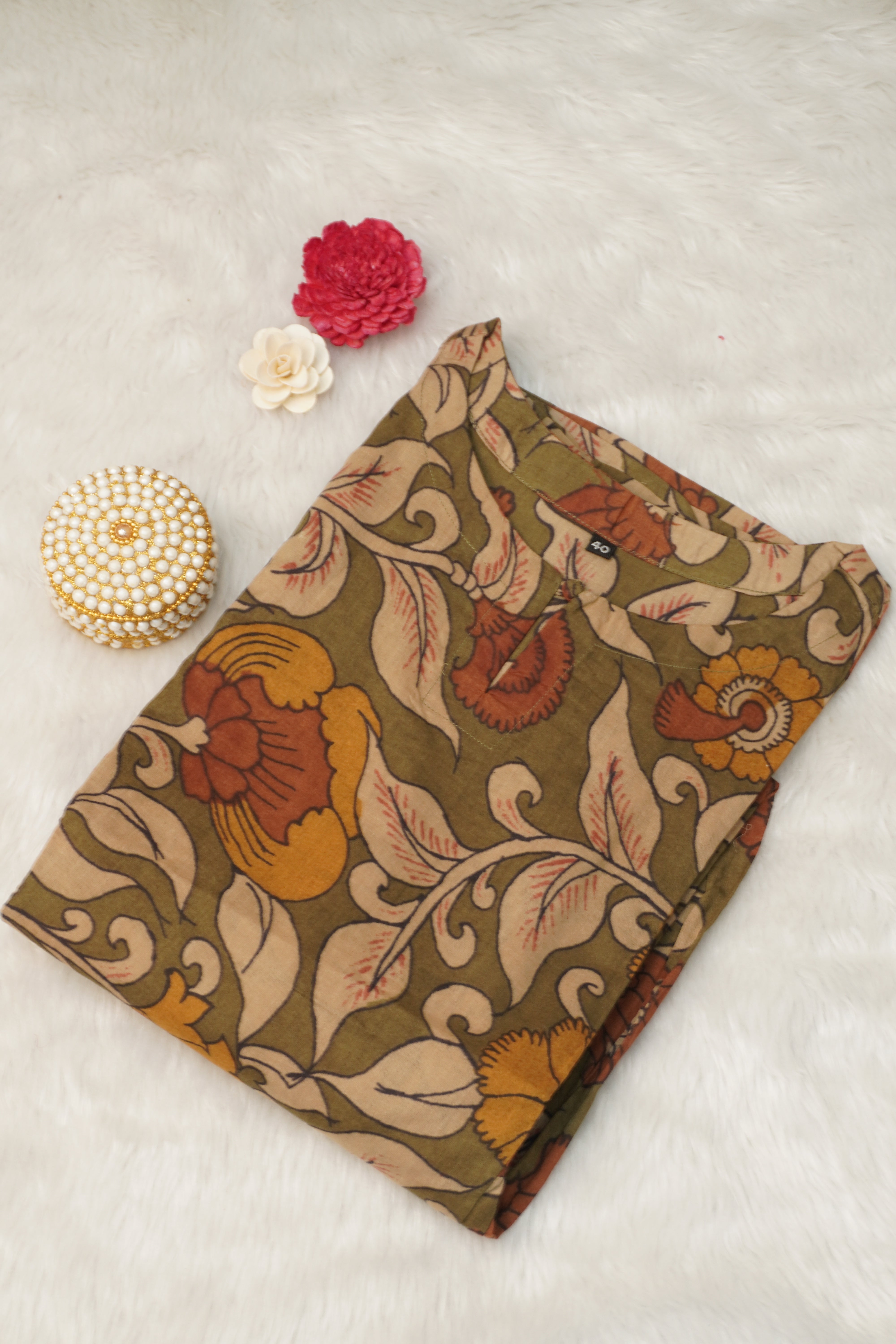 Pen Kalamkari Printed Cotton Kurti | TTDS2034