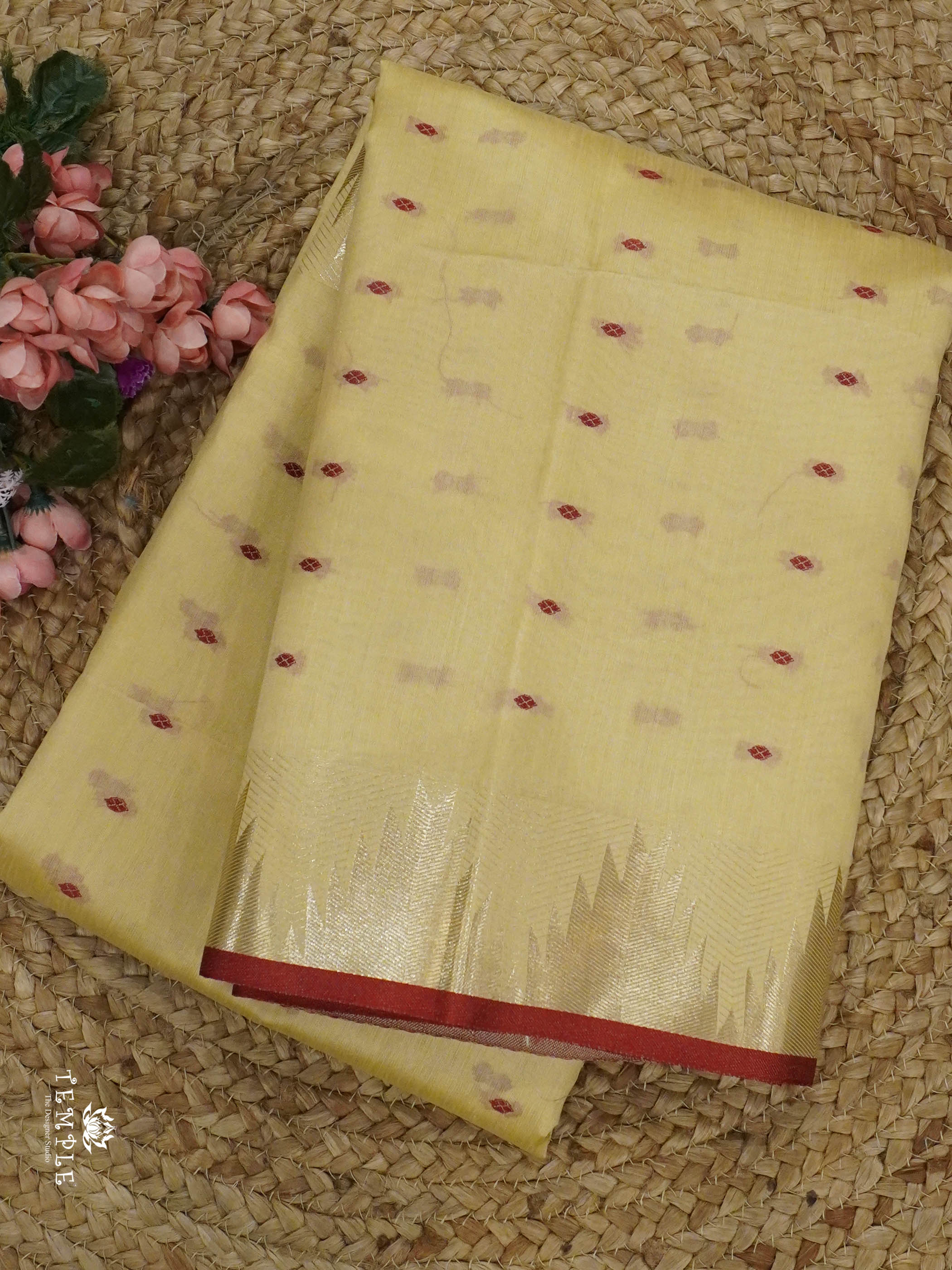 Semi Raw Silk Saree with Temple Border | TTDS1521 | Merry Deals | PRE BOOKING