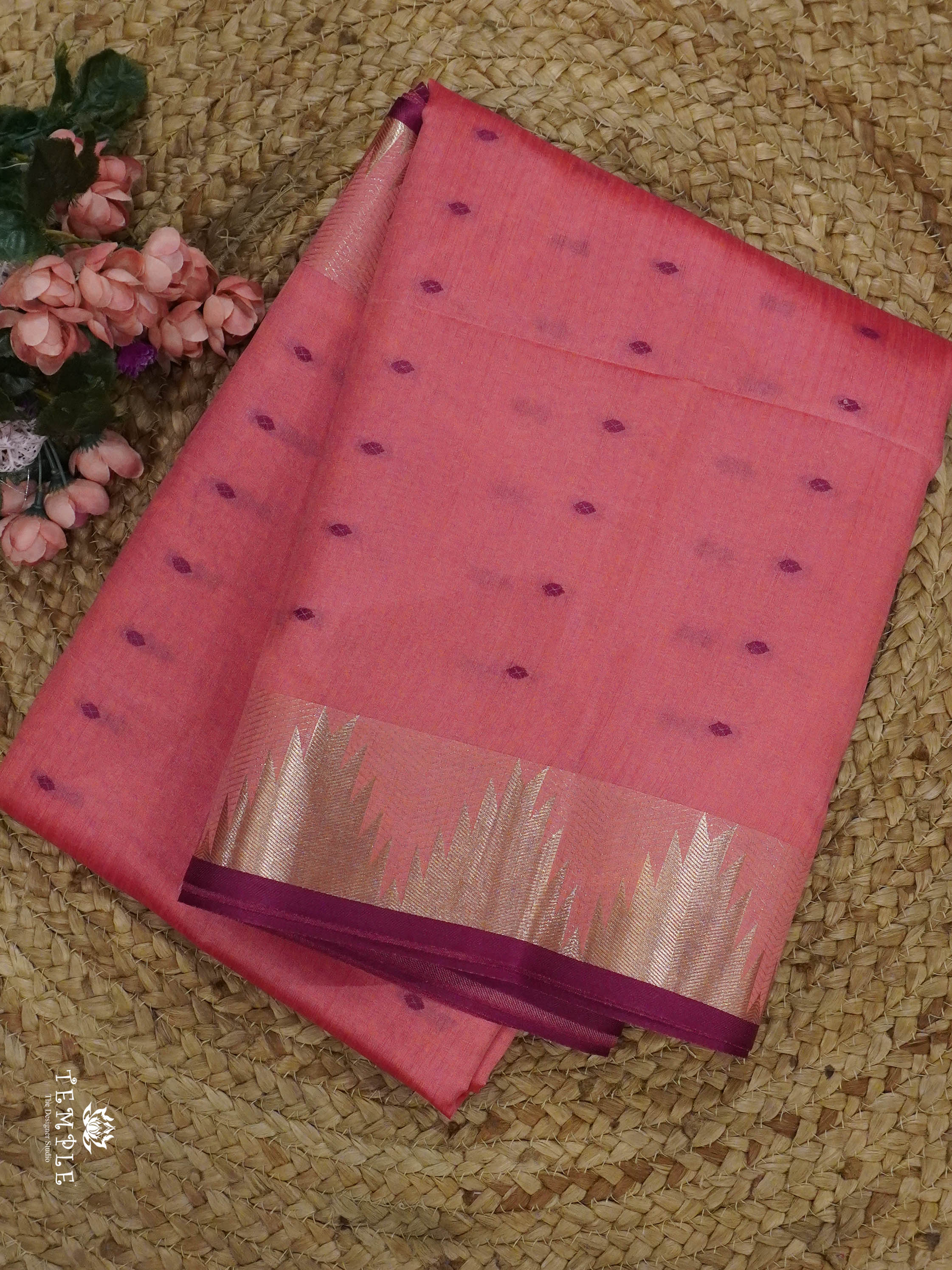 Semi Raw Silk Saree with Temple Border | TTDS1521 | Merry Deals | PRE BOOKING