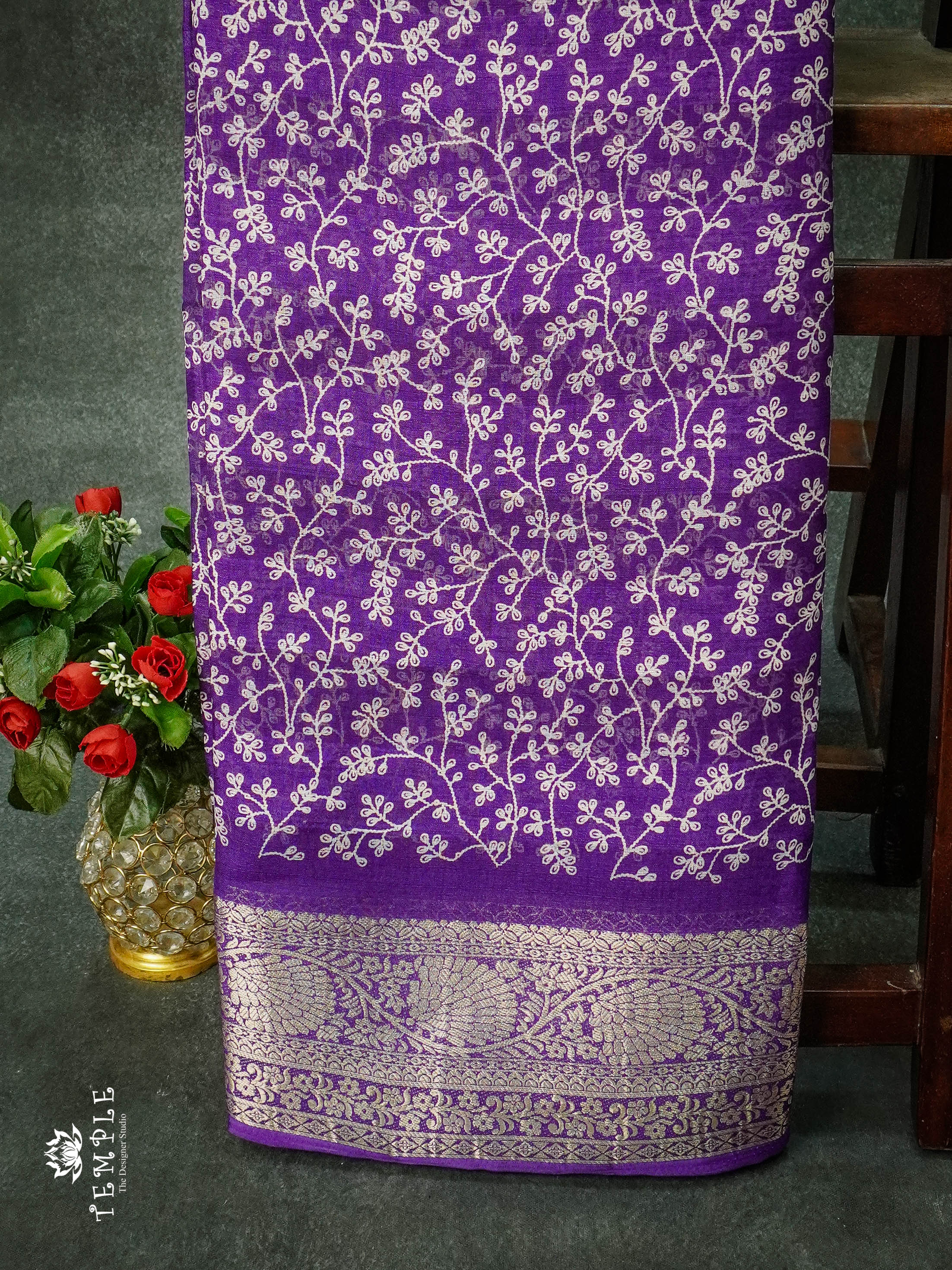 Georgette Saree With Tiny Floral Print (Violet) | TTDS1121 | Sparkling Deals