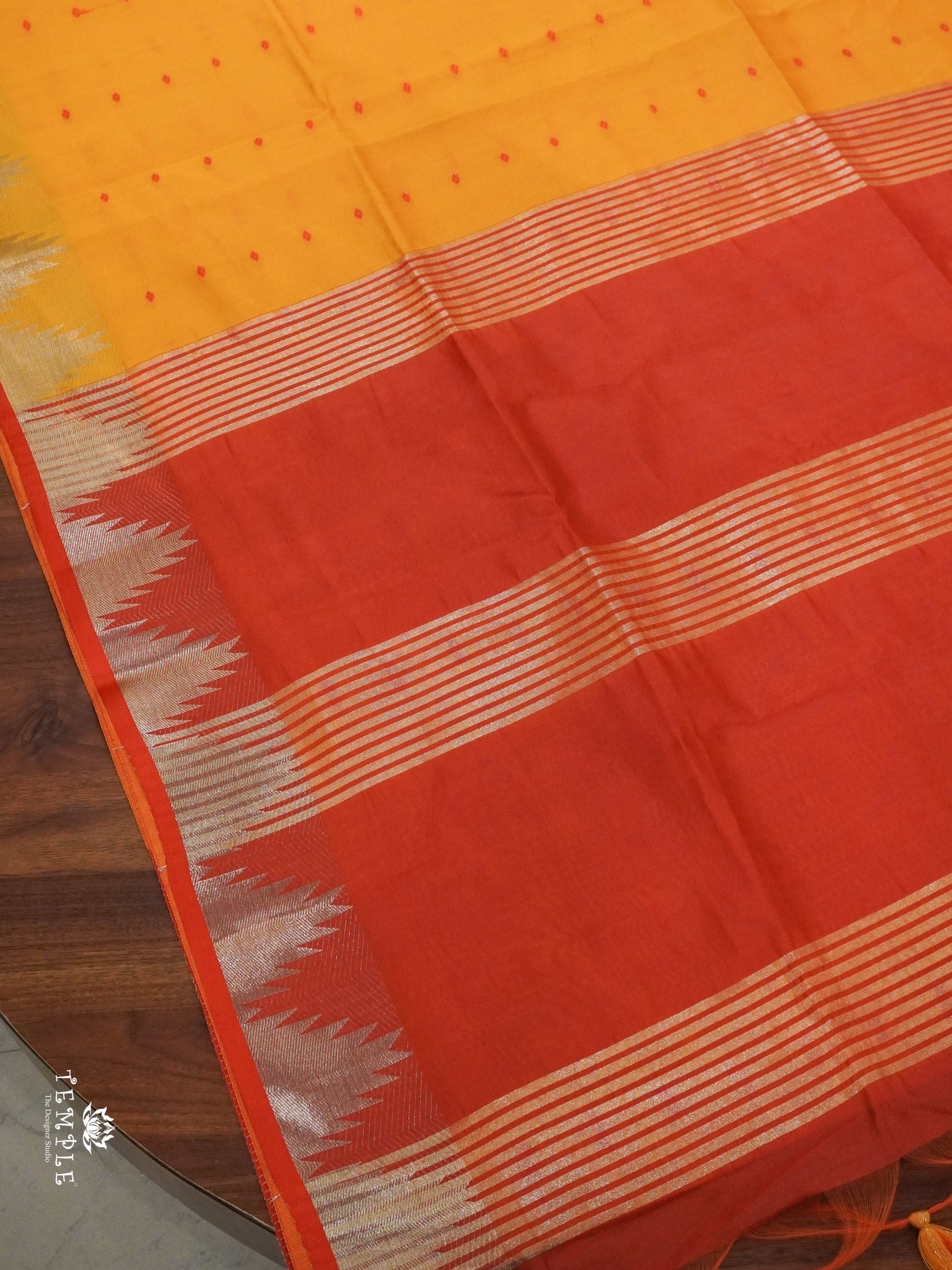 Semi Raw Silk Saree with Temple Border | TTDS1521 | Merry Deals