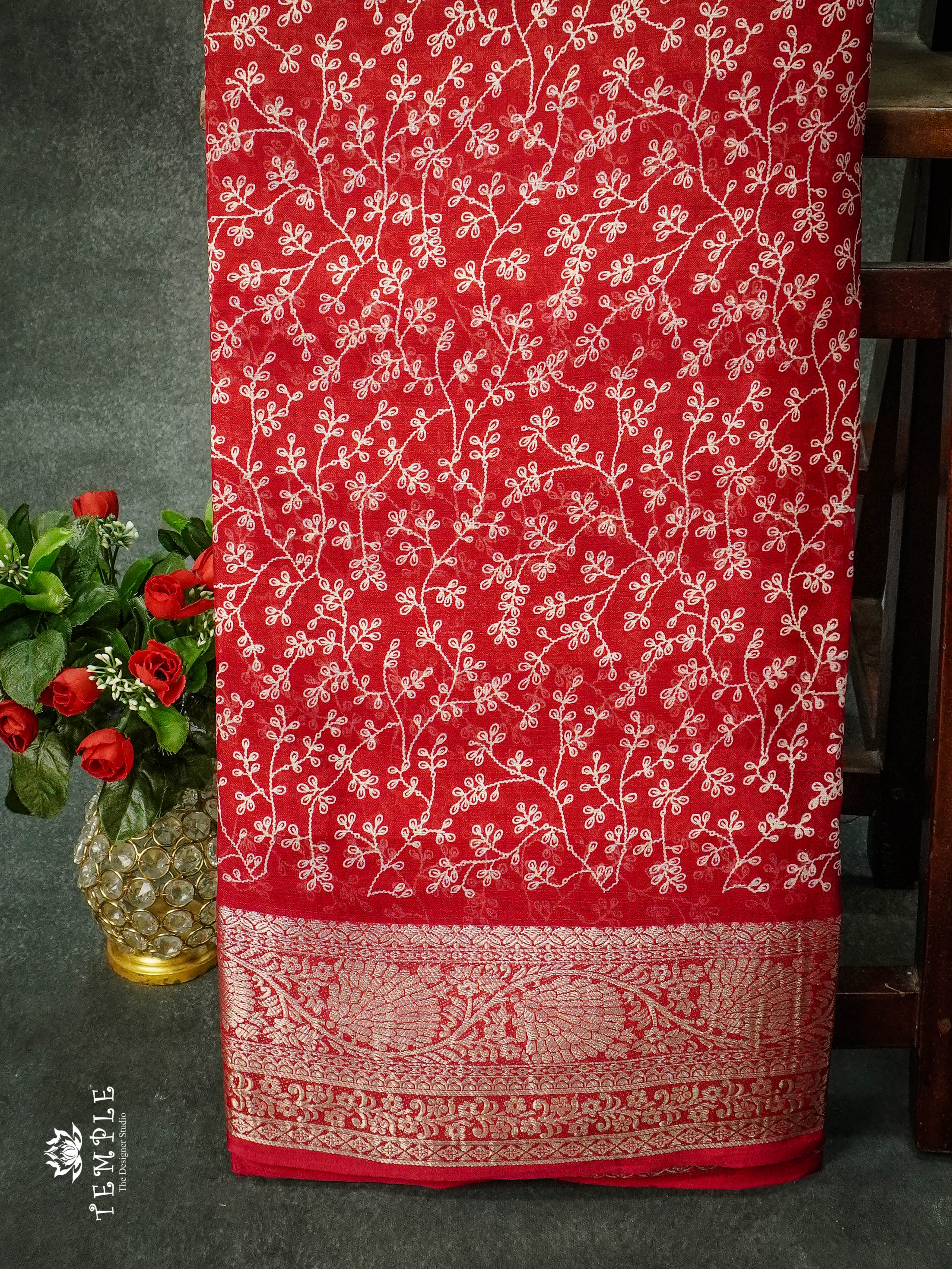 Georgette Saree With Tiny Floral Print (Red) | TTDS1121 | Sparkling Deals