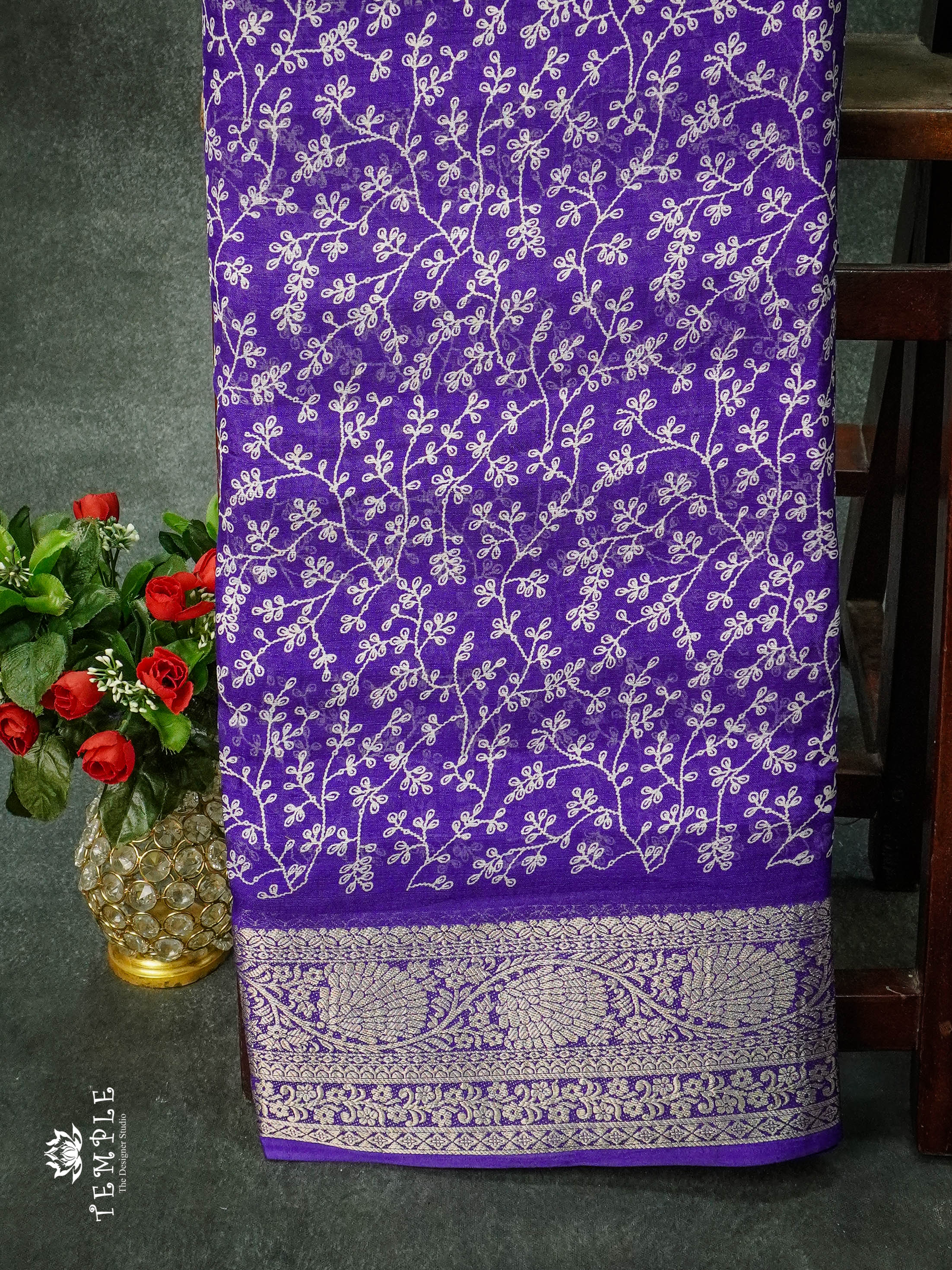 Georgette Saree With Tiny Floral Print (Purple) | TTDS1121 | Sparkling Deals