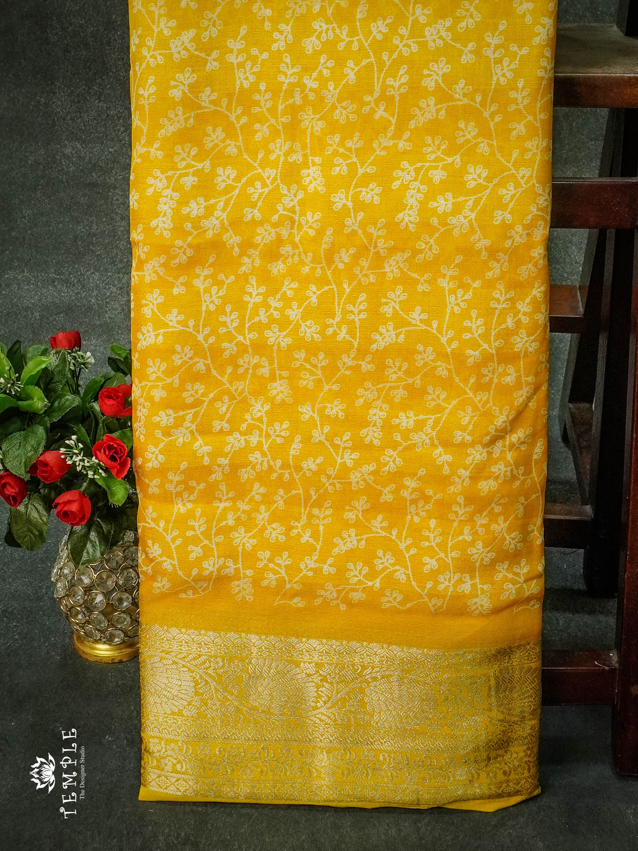 Georgette Saree With Tiny Floral Print (Yellow) | TTDS1121 | Sparkling Deals