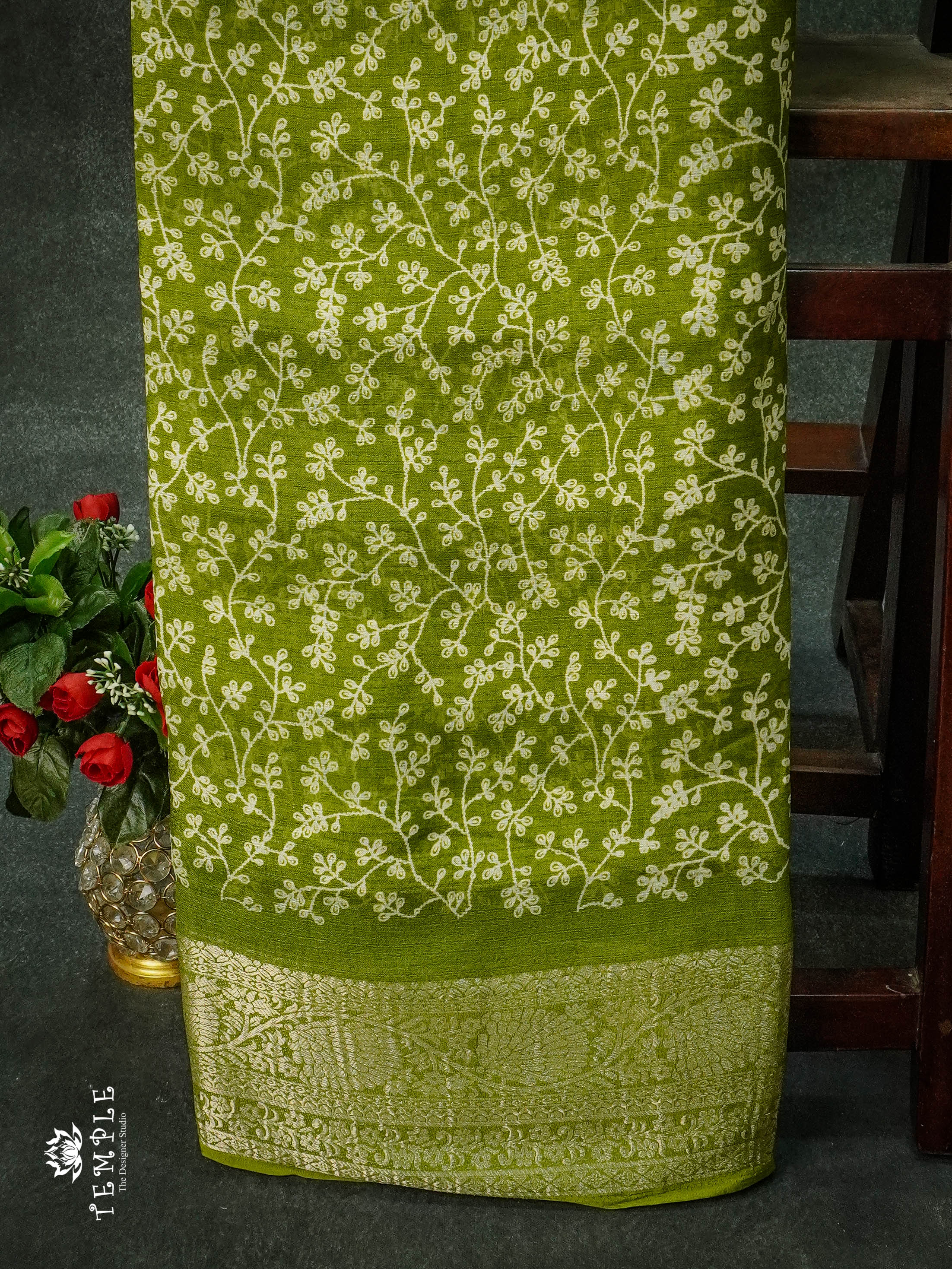 Georgette Saree With Tiny Floral Print (Green) | TTDS1121 | Sparkling Deals