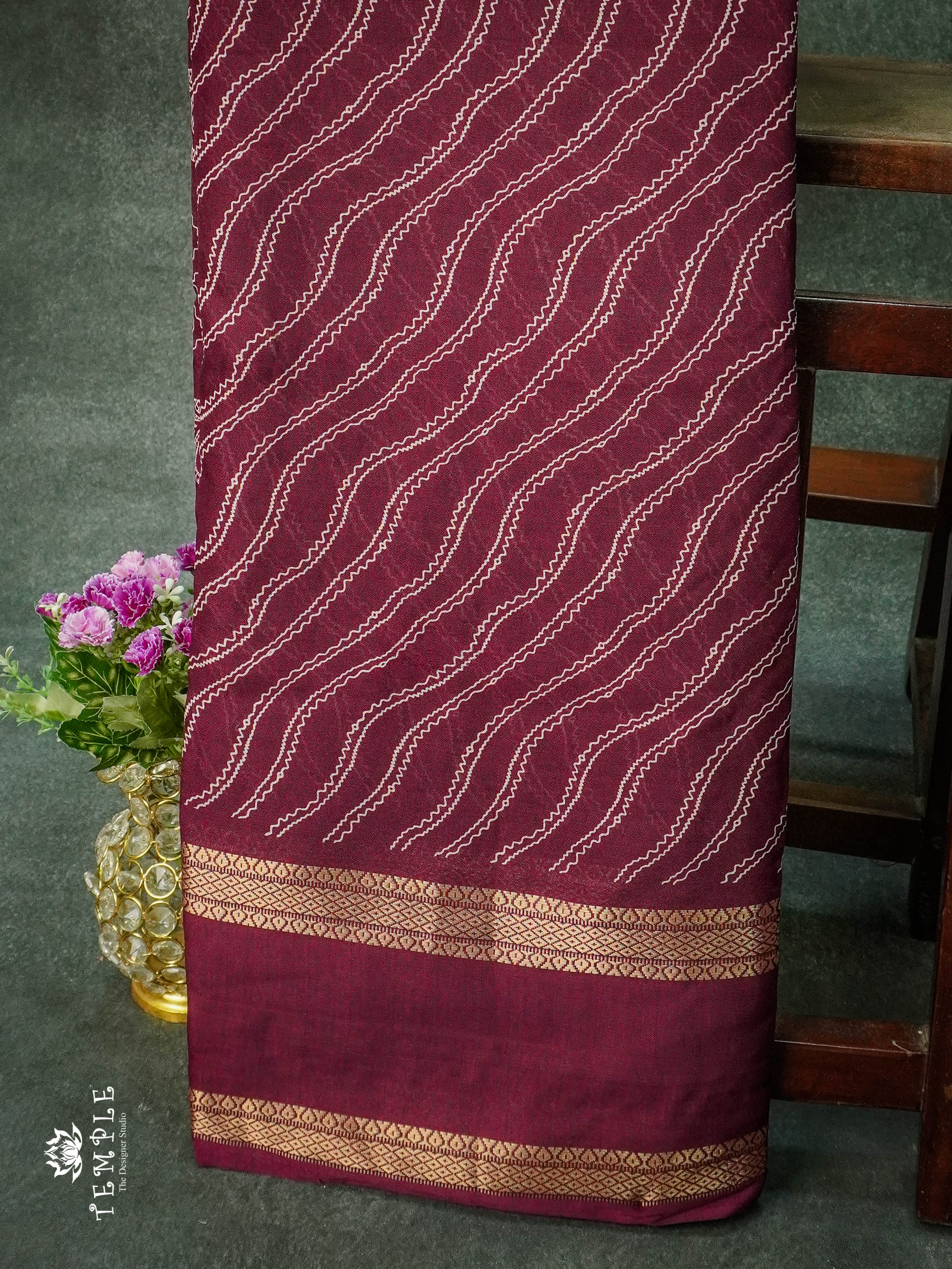 Georgette Saree With Wavy Print(Wine) | TTDS1122