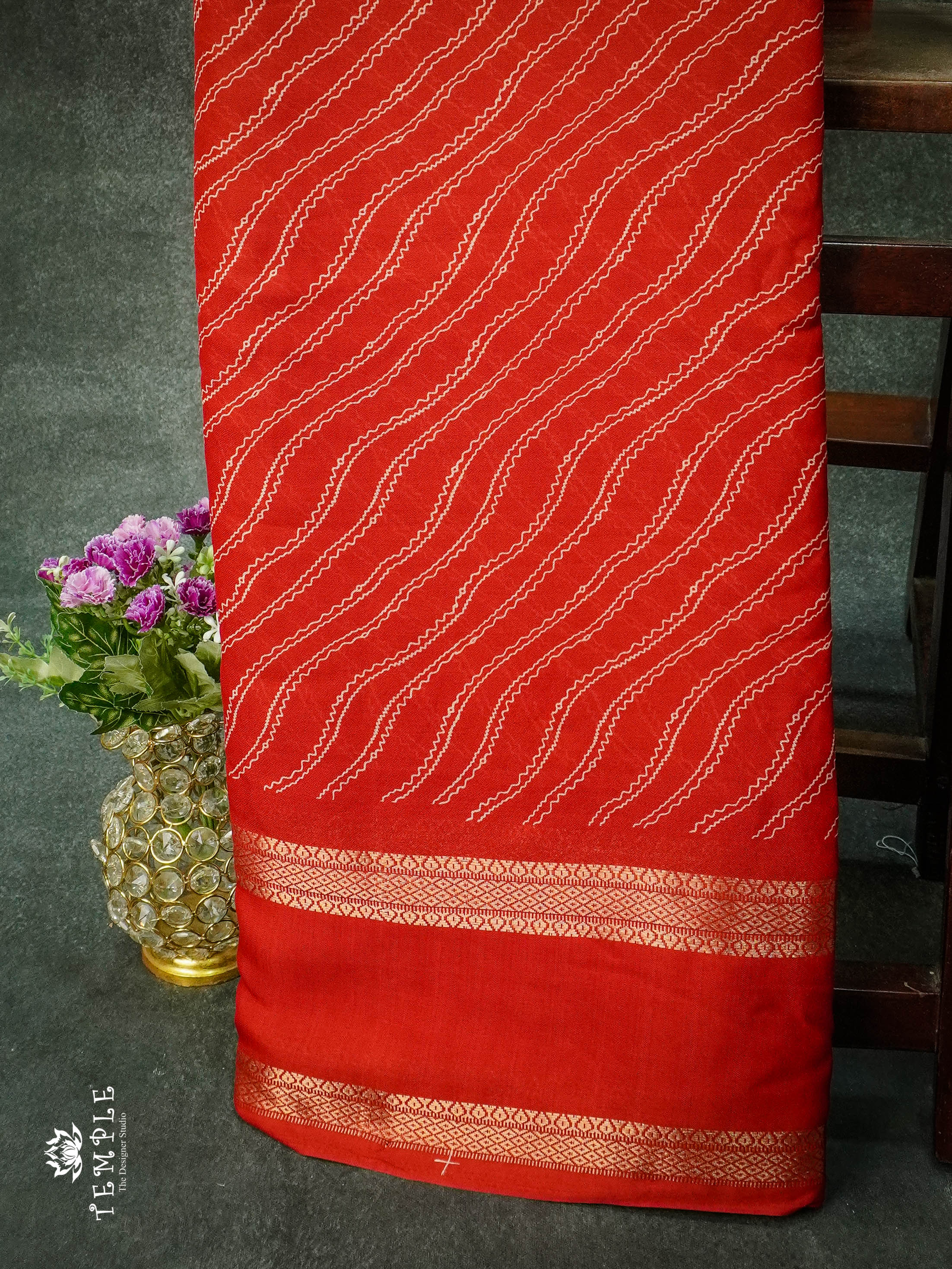 Georgette Saree With Wavy Print(Red) | TTDS1122