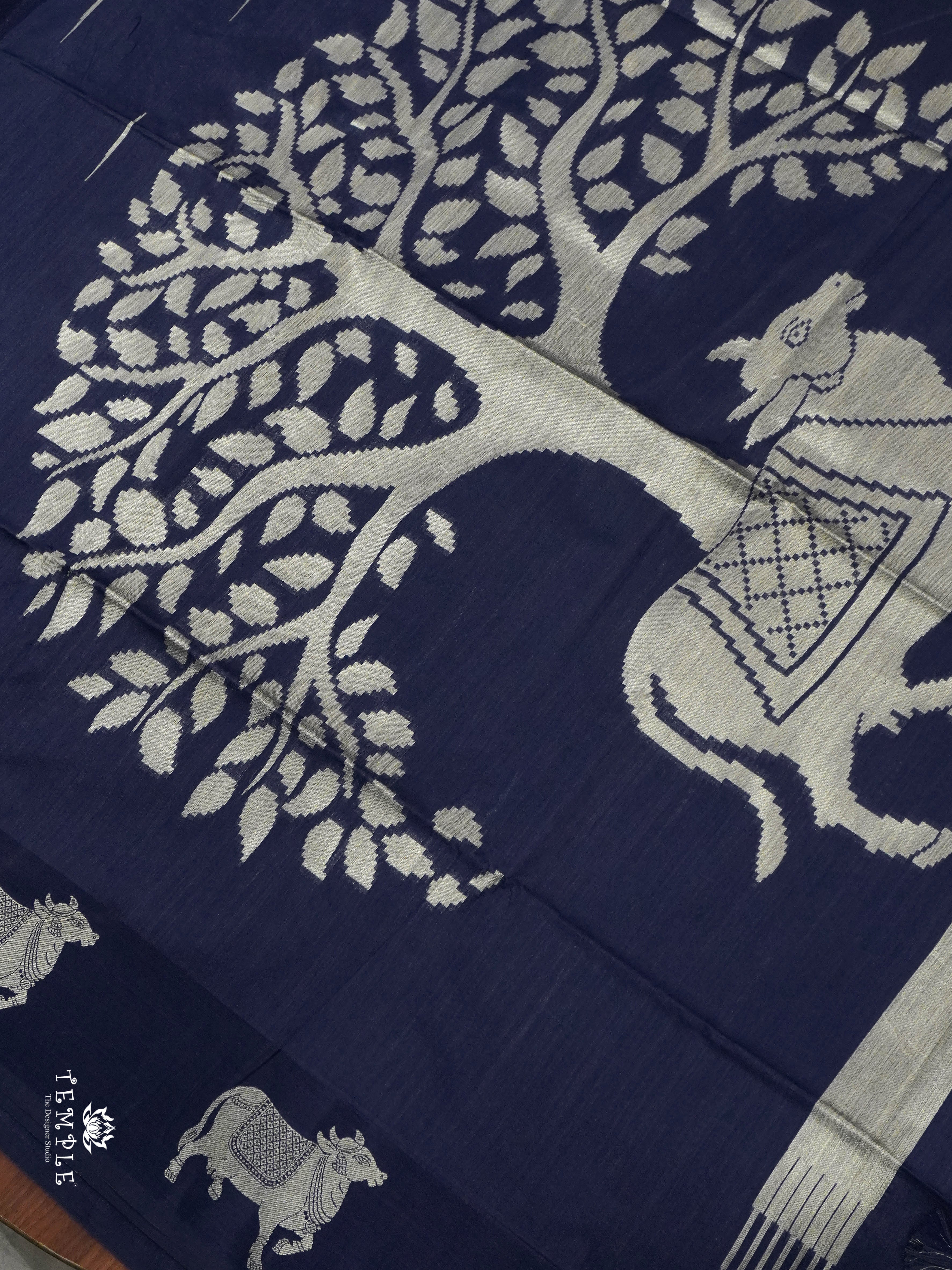 Raw Silk Saree with Pichwai Designs (Blue) | TTDS1519