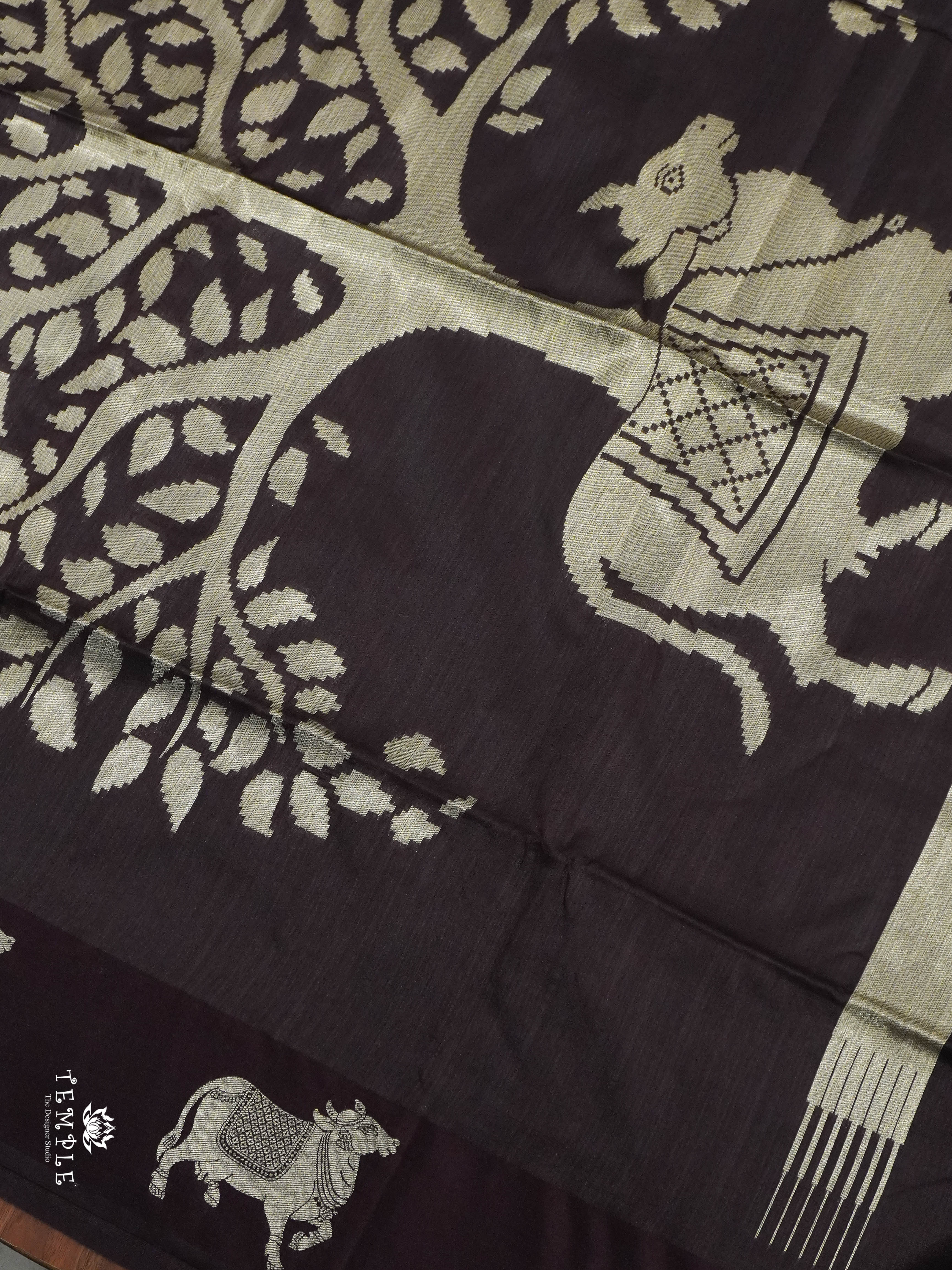 Raw Silk Saree with Pichwai Designs (Brown) | TTDS1519